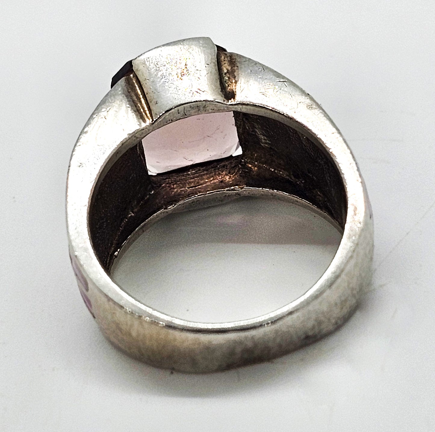 Pink and Purple Enamel purple amethyst solid sterling silver ring size 7