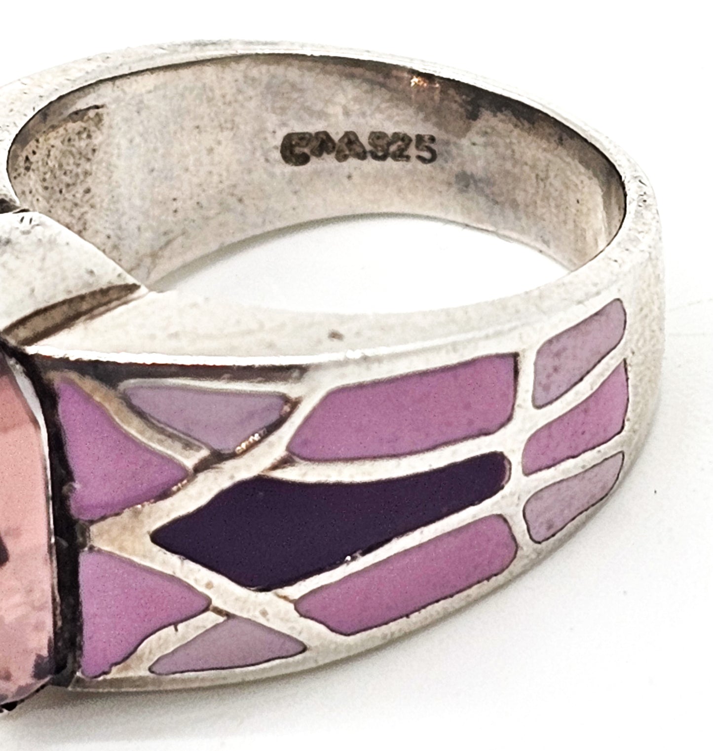 Pink and Purple Enamel purple amethyst solid sterling silver ring size 7