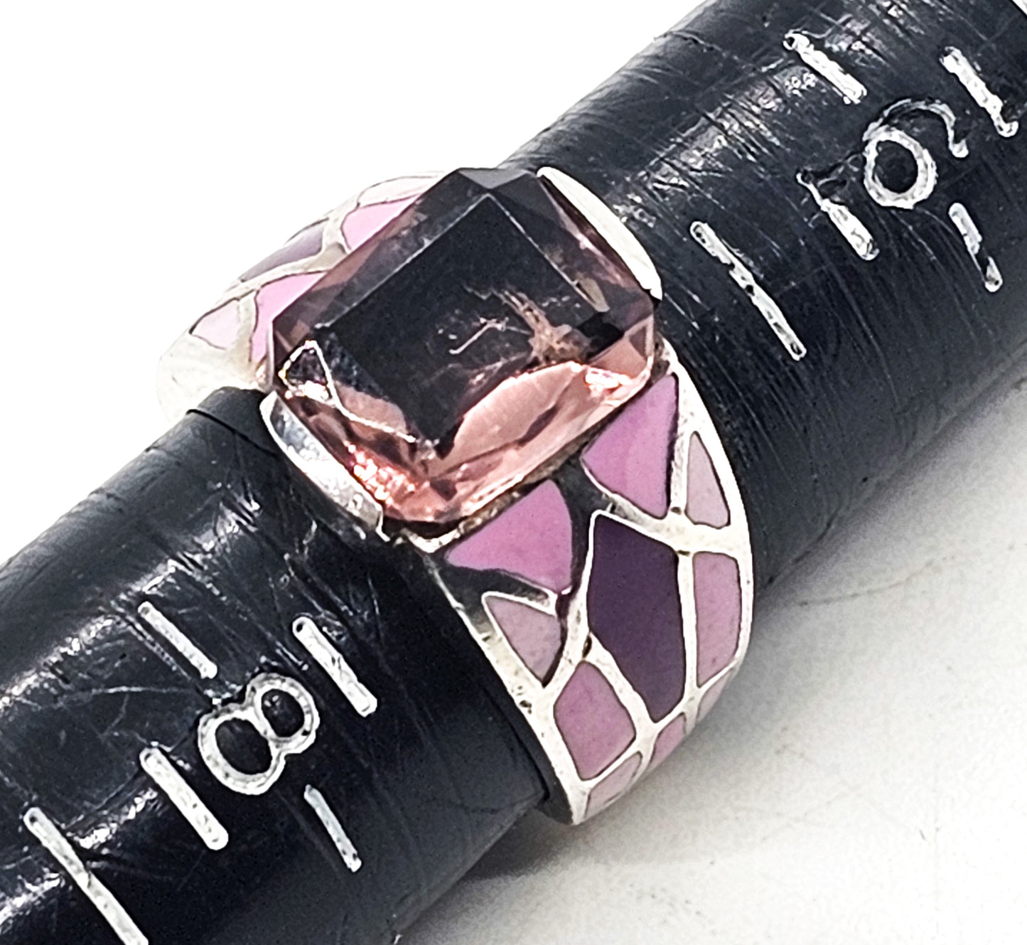 Pink and Purple Enamel purple amethyst solid sterling silver ring size 7