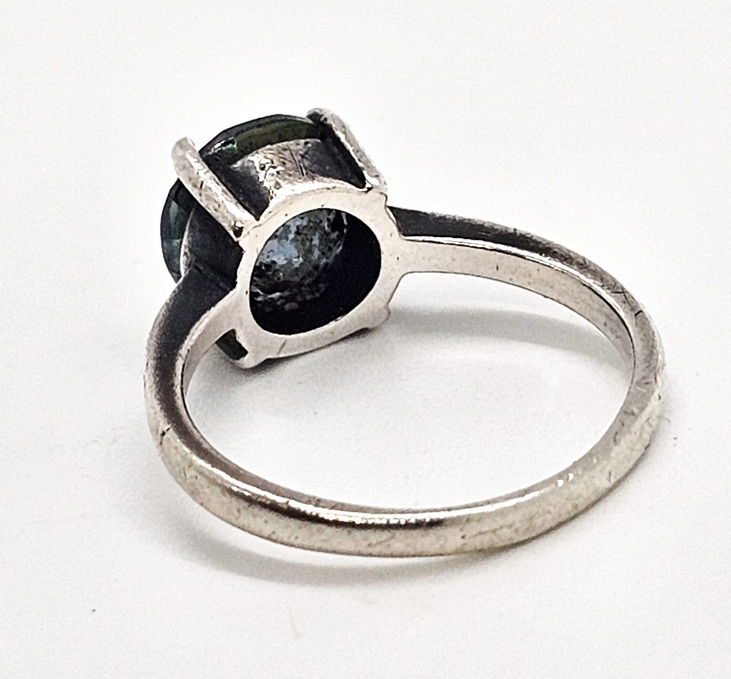 Mystic Topaz faceted round solitaire used sterling silver ring size 8
