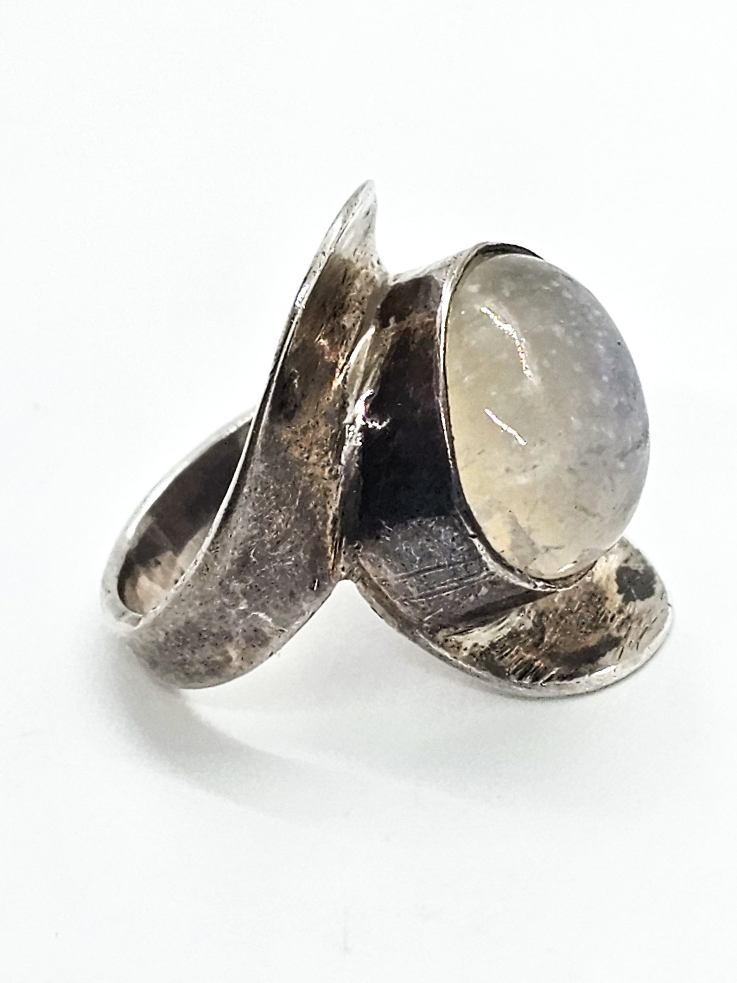 Modernist Abstract flashy blue moonstone large sterling silver ring size 5