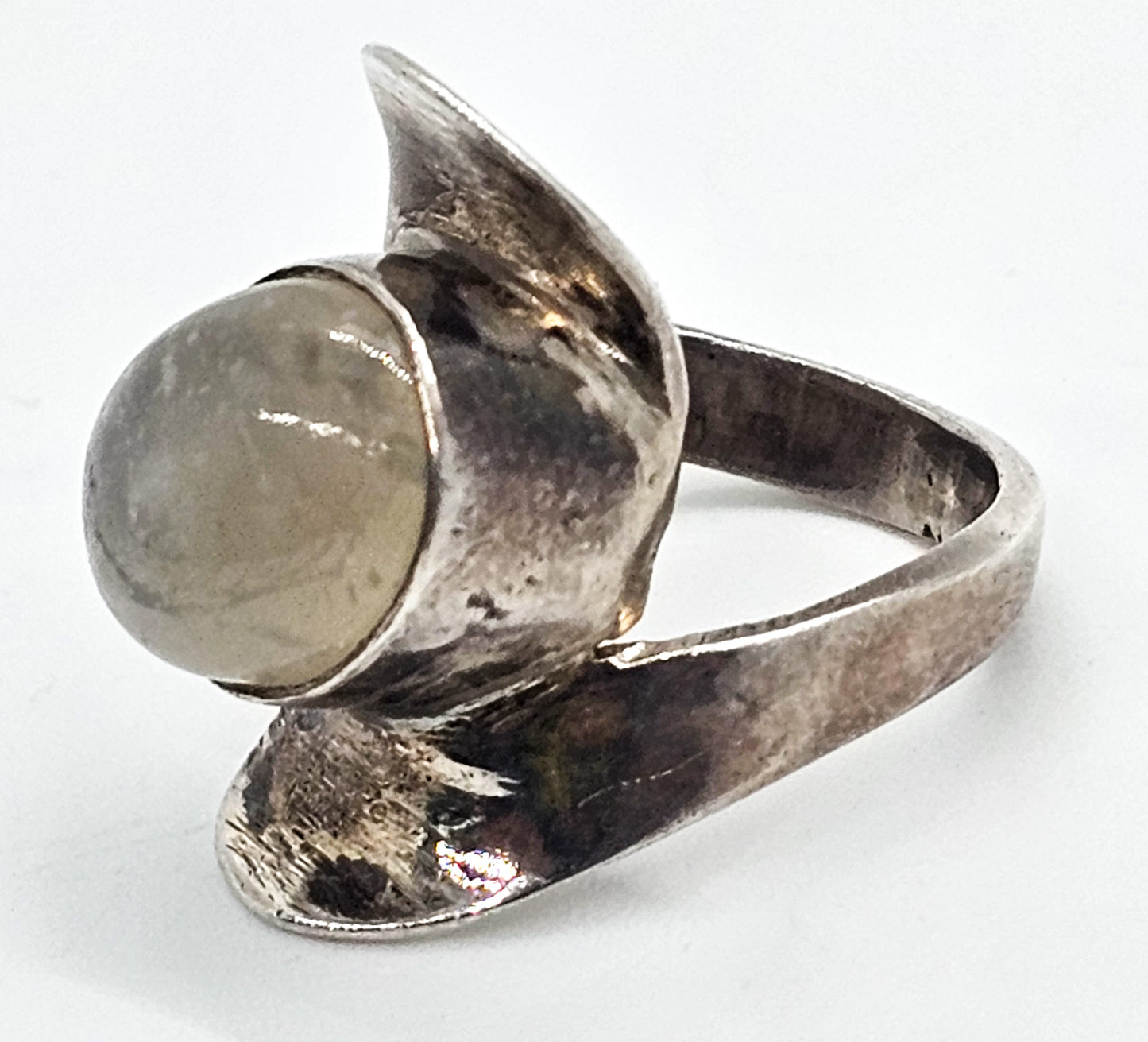 Modernist Abstract flashy blue moonstone large sterling silver ring size 5
