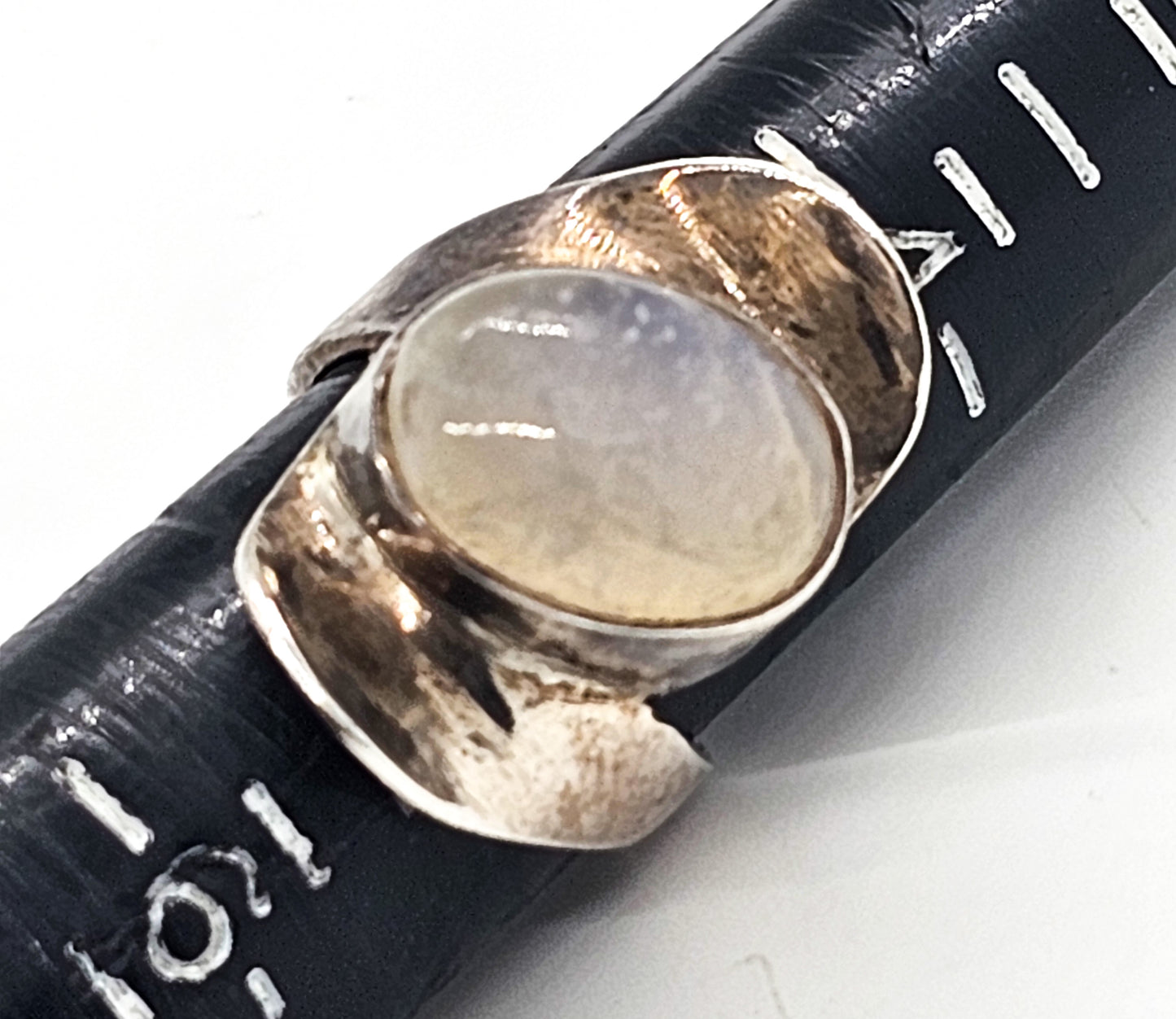 Modernist Abstract flashy blue moonstone large sterling silver ring size 5