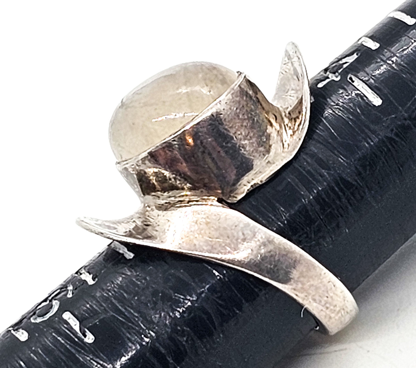 Modernist Abstract flashy blue moonstone large sterling silver ring size 5