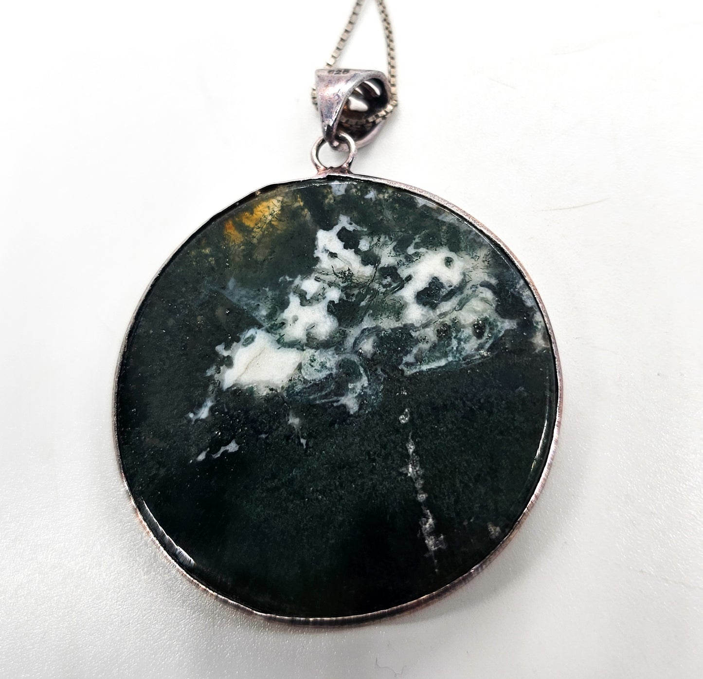 Moss Tree Agate large green gemstone sterling silver pendant necklace