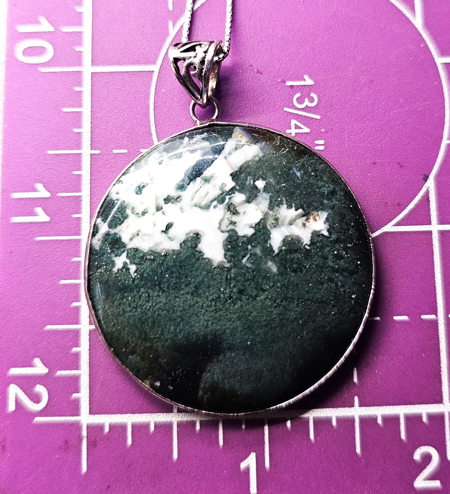 Moss Tree Agate large green gemstone sterling silver pendant necklace