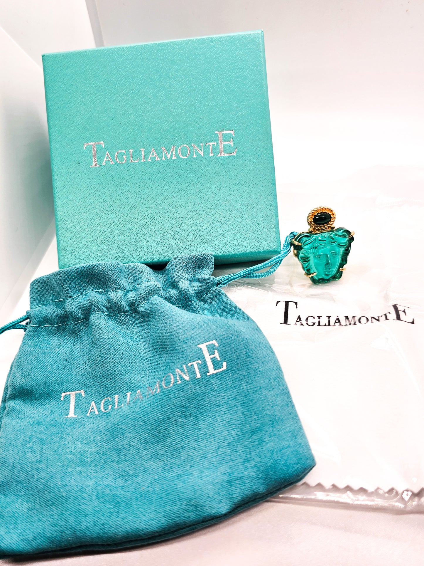 Tagliamonte Venetian Italian glass Medusa malachite 18k vermeil sterling ring size 8.5