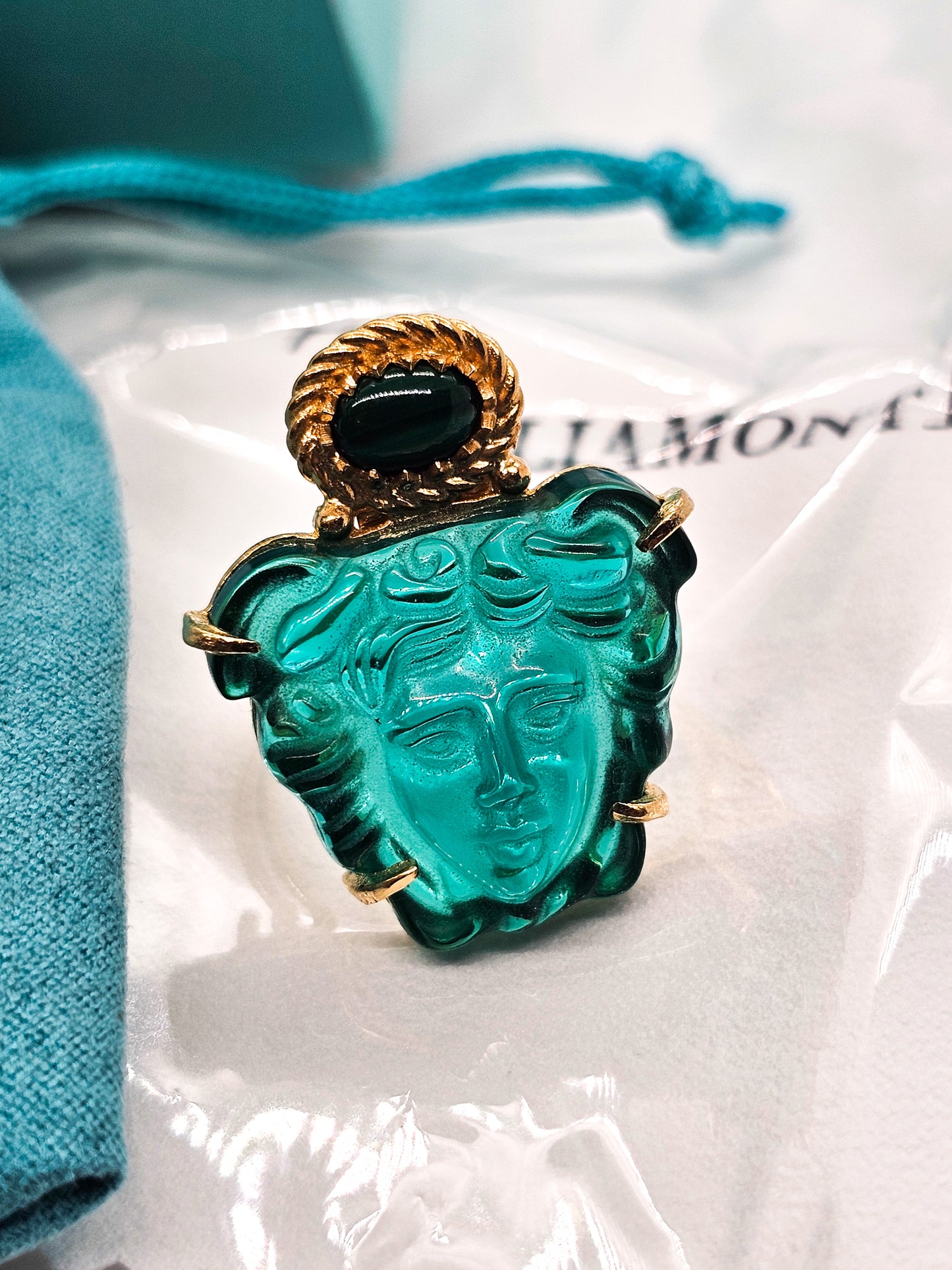 Tagliamonte Venetian Italian glass Medusa malachite 18k vermeil sterling ring size 8.5