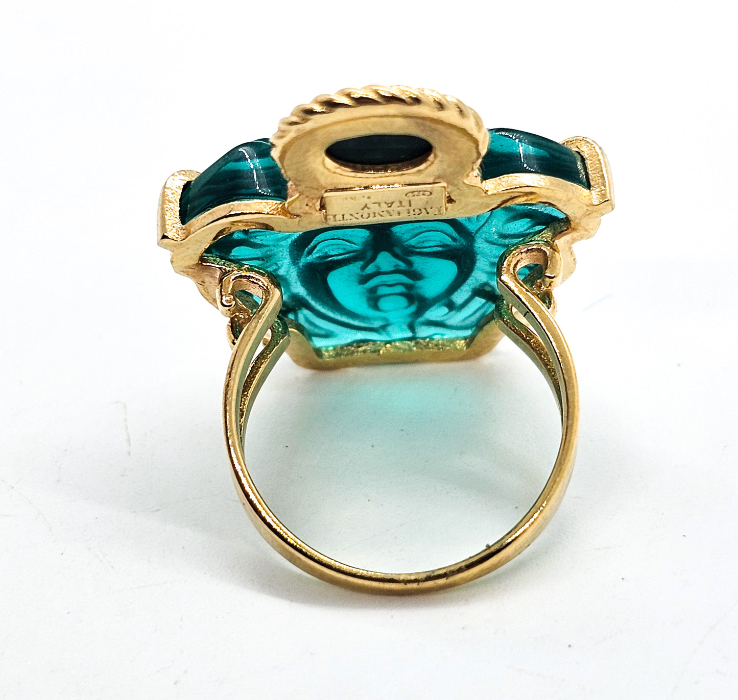 Tagliamonte Venetian Italian glass Medusa malachite 18k vermeil sterling ring size 8.5
