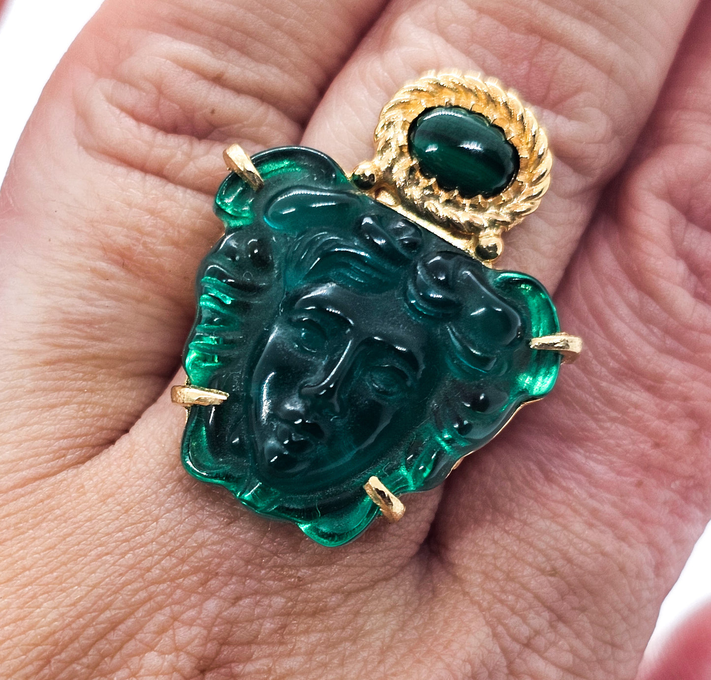 Tagliamonte Venetian Italian glass Medusa malachite 18k vermeil sterling ring size 8.5