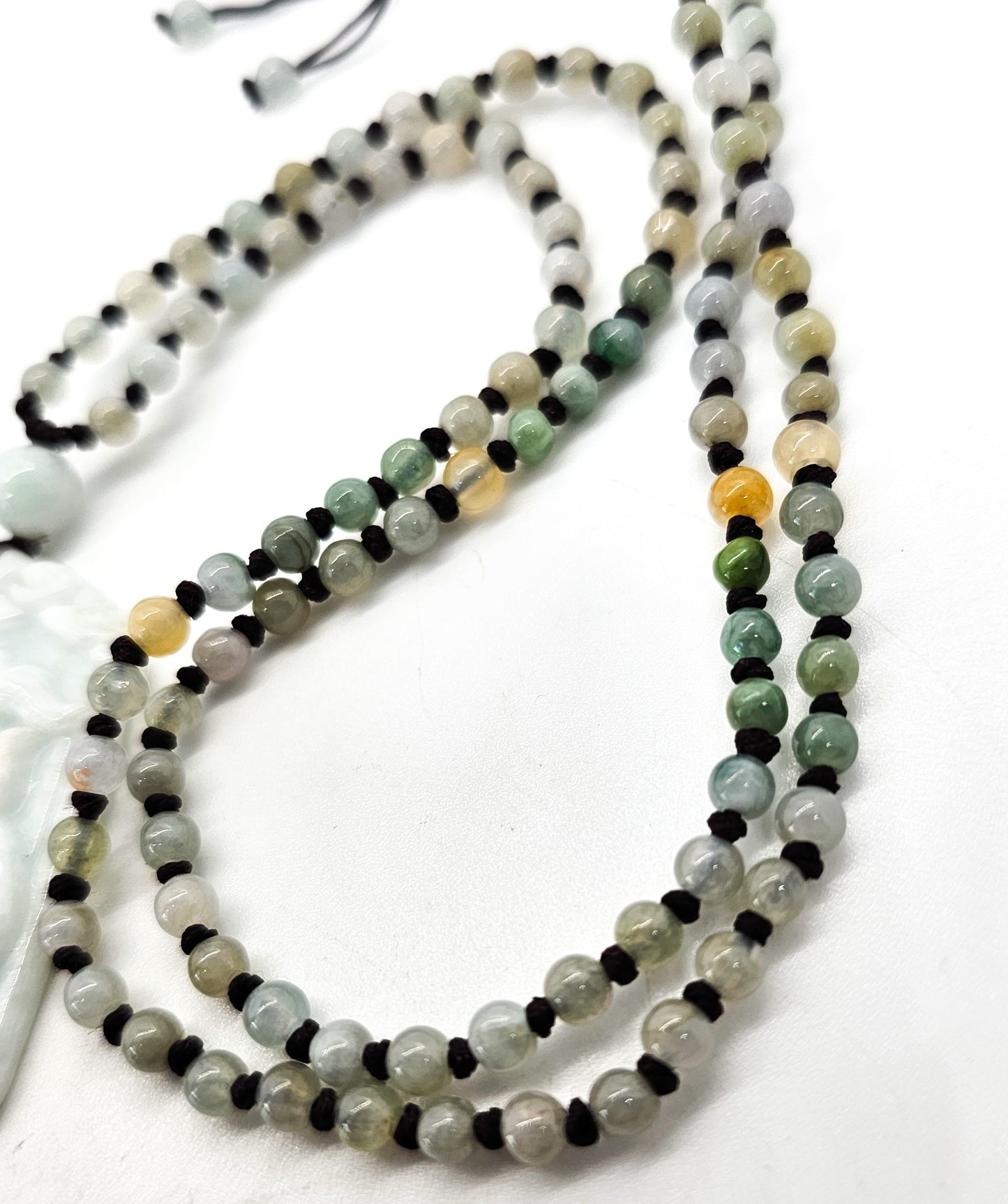 Feng Shui Chinese carved Jade Dragon beaded pendant adjustable corded necklace