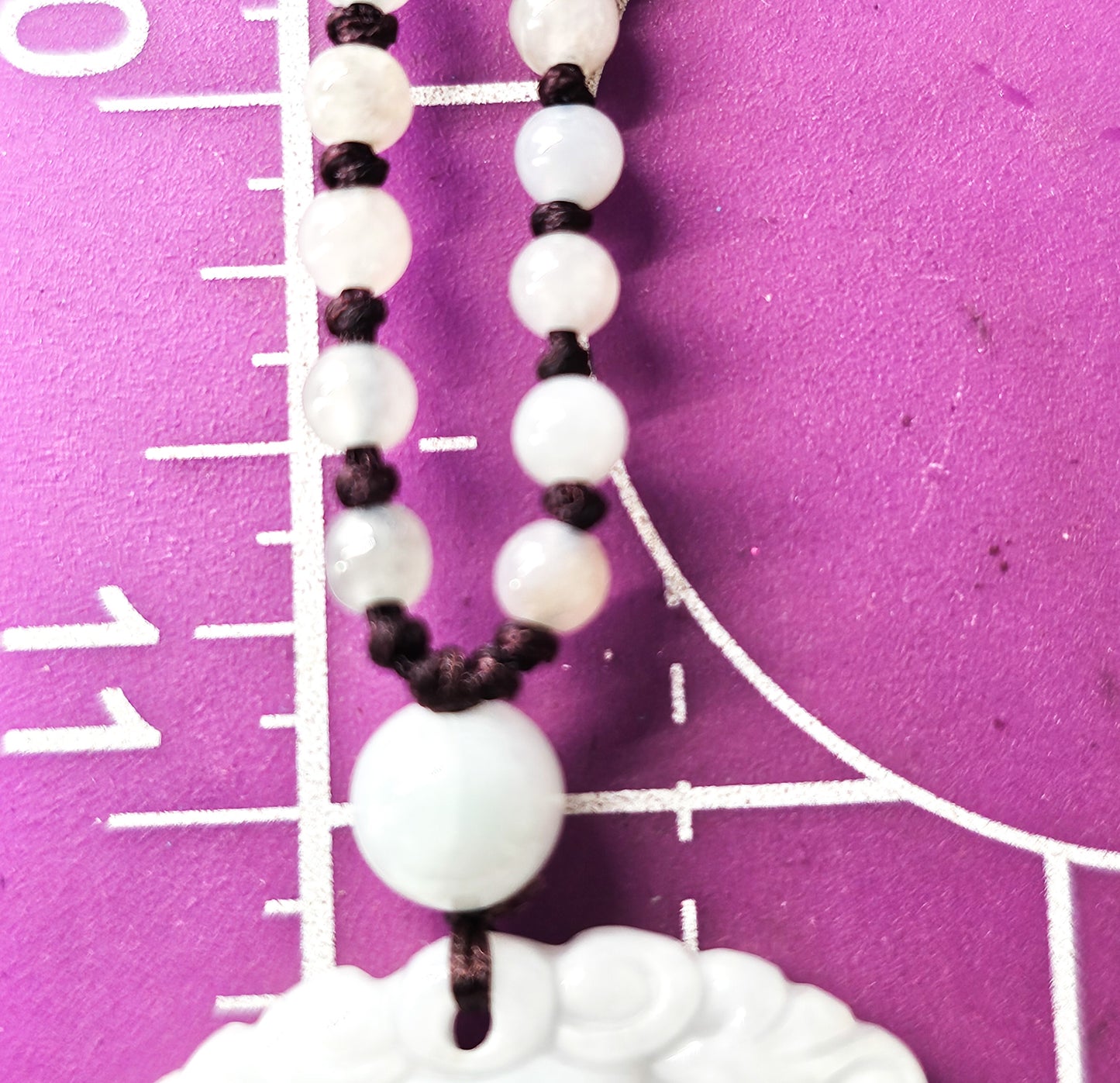 Feng Shui Chinese carved Jade Dragon beaded pendant adjustable corded necklace