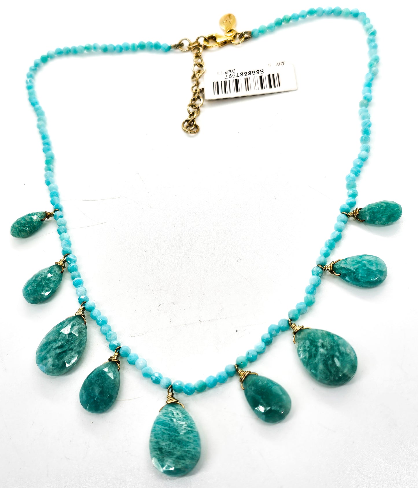Rarities Amazonite blue pear cut 14k gold plated sterling silver 18" necklace