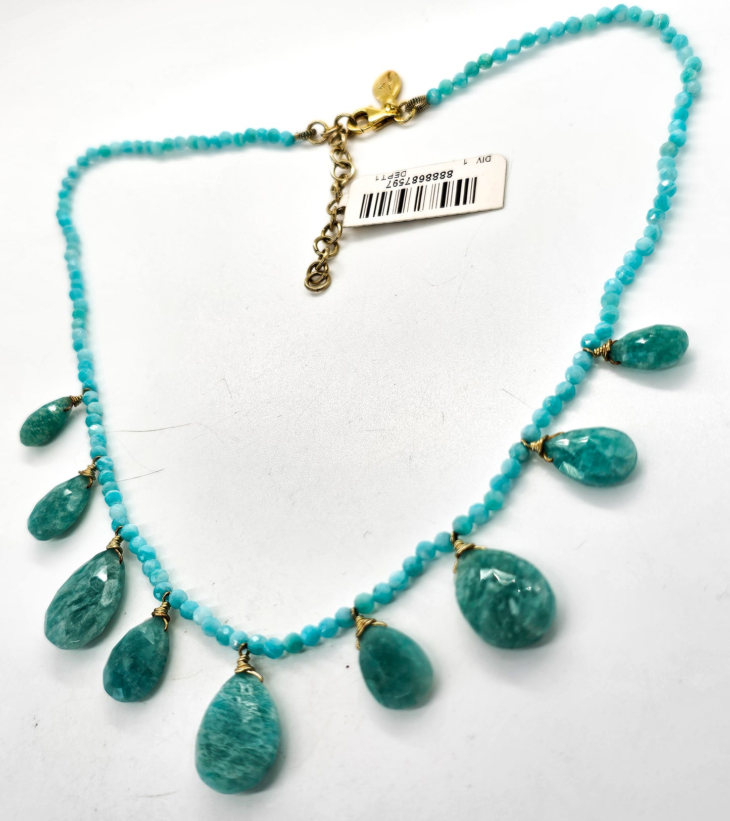 Rarities Amazonite blue pear cut 14k gold plated sterling silver 18" necklace