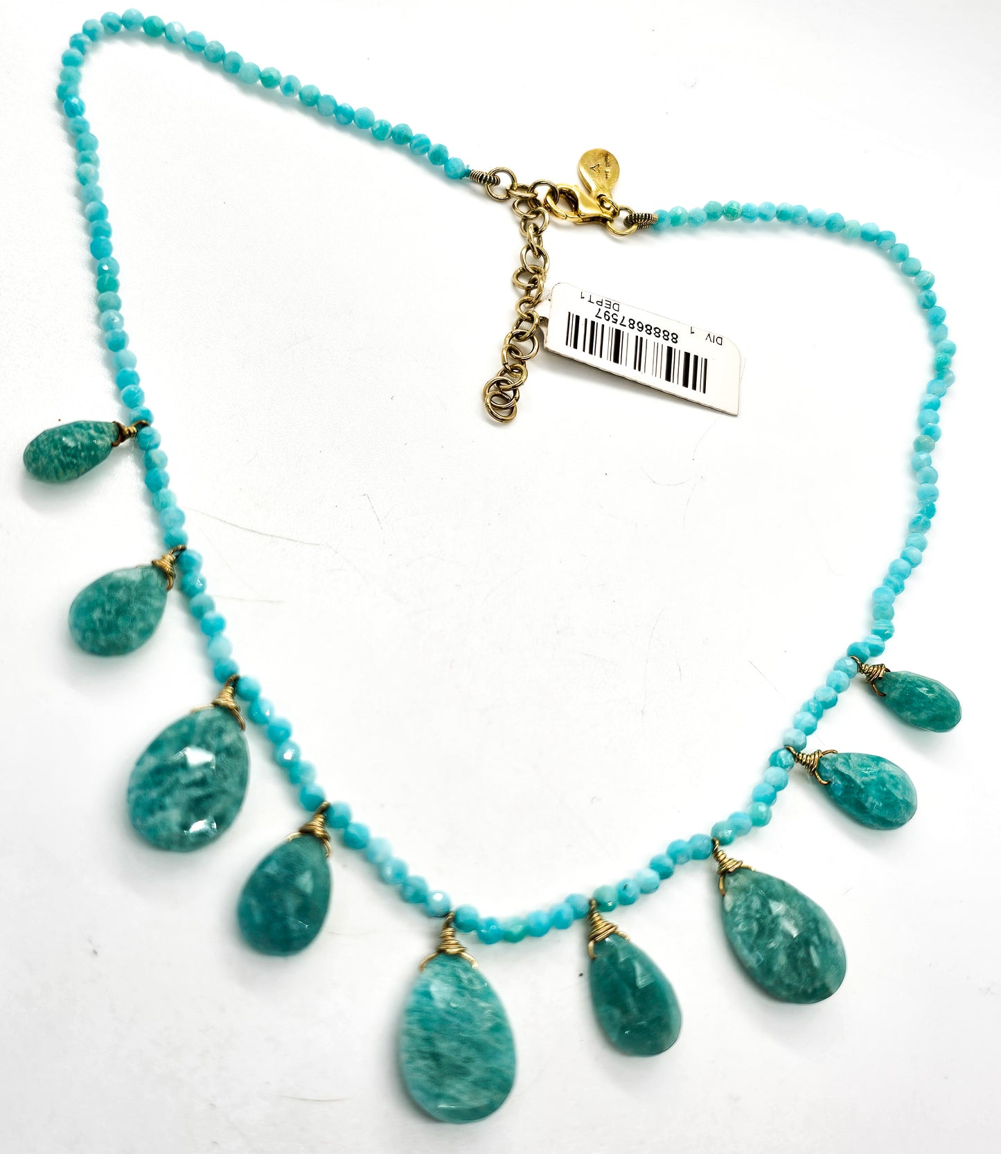 Rarities Amazonite blue pear cut 14k gold plated sterling silver 18" necklace