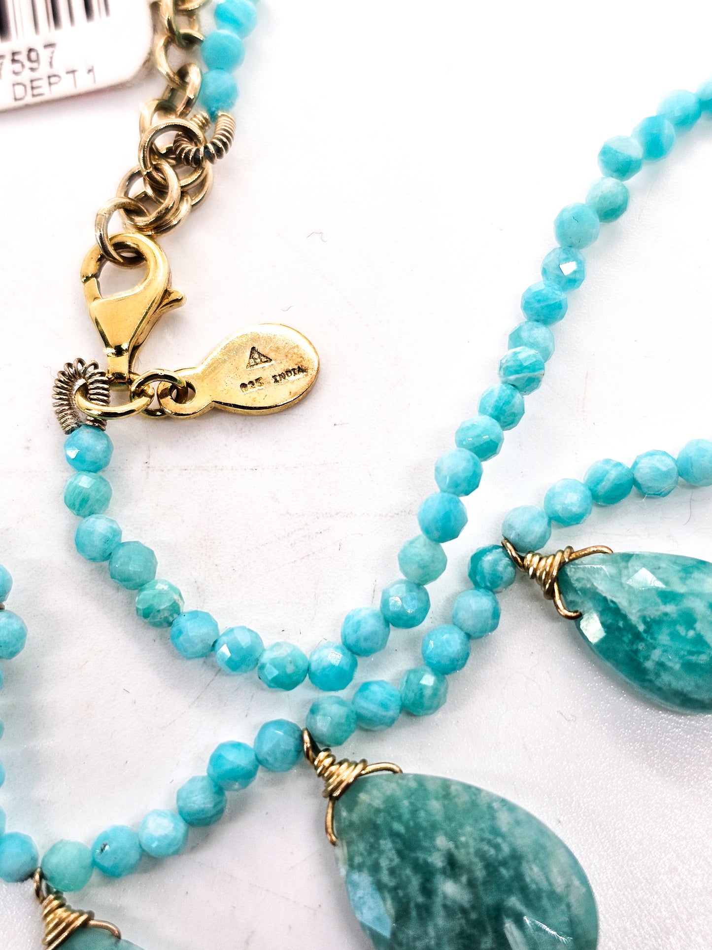 Rarities Amazonite blue pear cut 14k gold plated sterling silver 18" necklace