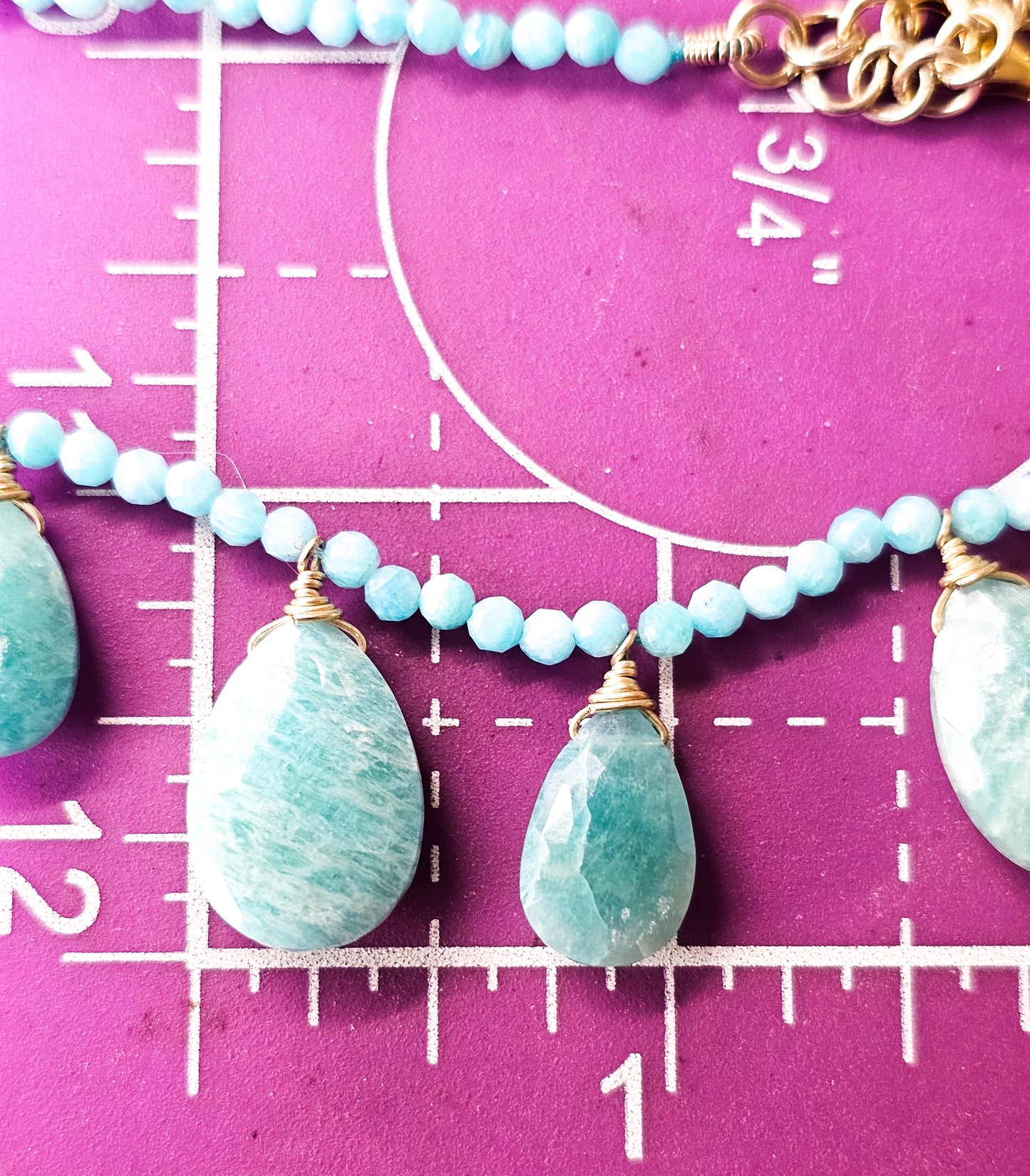 Rarities Amazonite blue pear cut 14k gold plated sterling silver 18" necklace