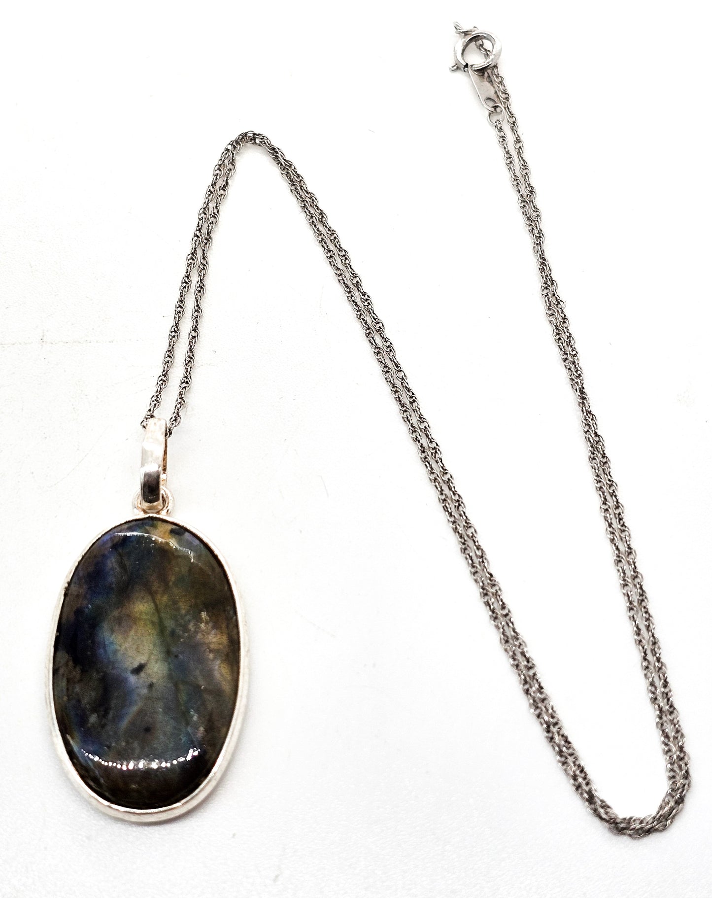 Labradorite flashy rainbow gemstone sterling silver pendant necklace