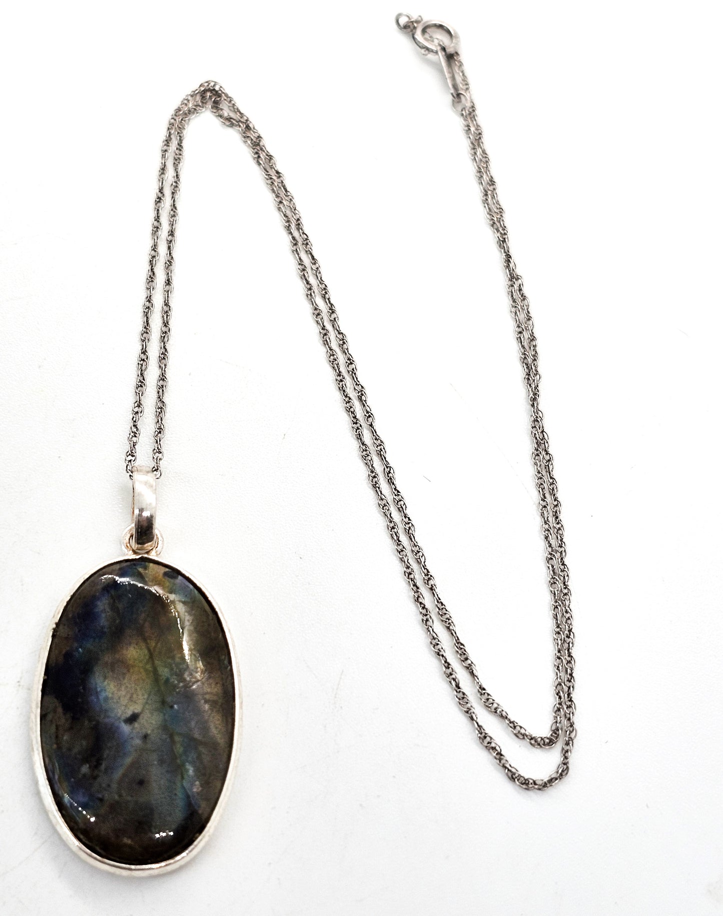 Labradorite flashy rainbow gemstone sterling silver pendant necklace