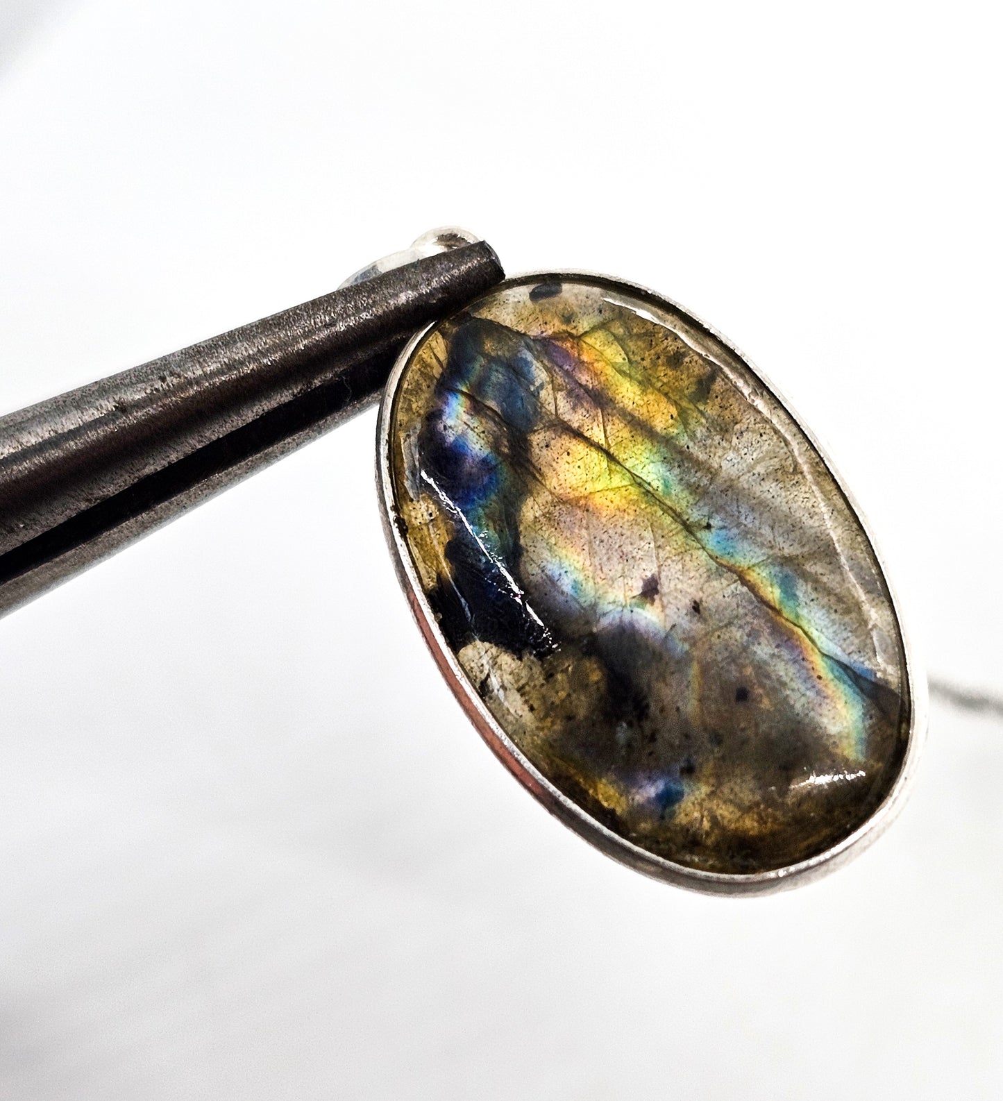Labradorite flashy rainbow gemstone sterling silver pendant necklace