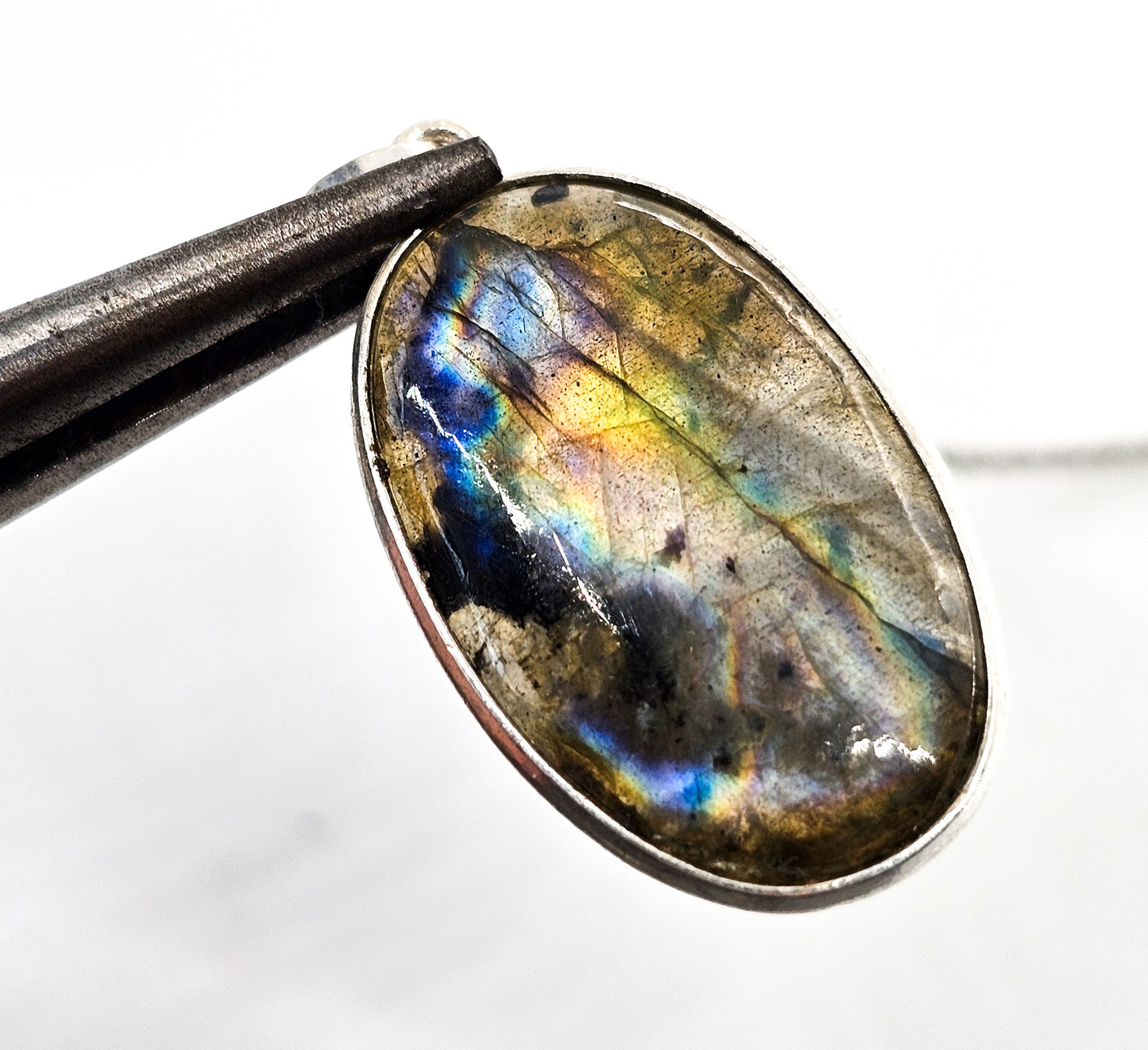Labradorite flashy rainbow gemstone sterling silver pendant necklace