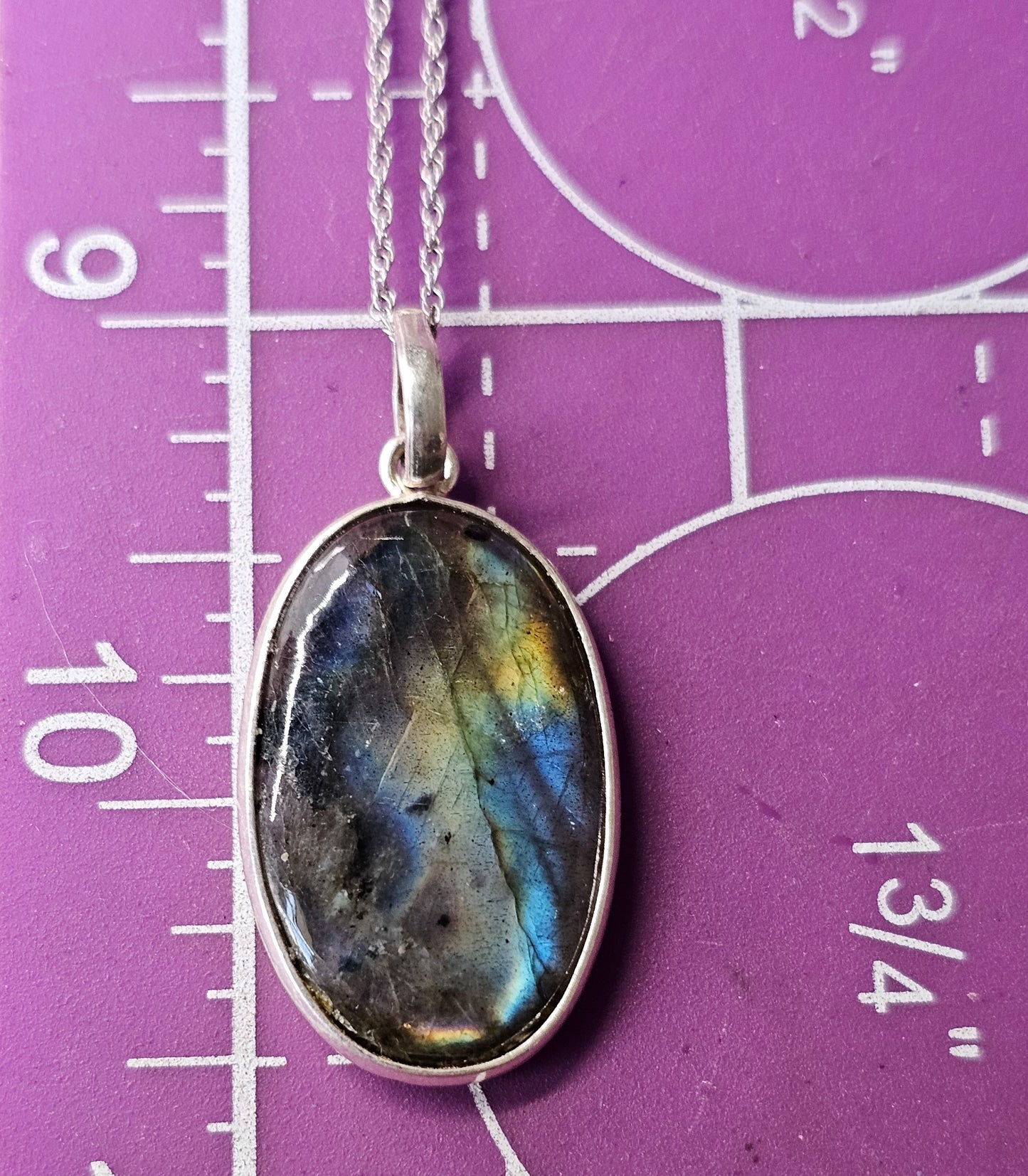 Labradorite flashy rainbow gemstone sterling silver pendant necklace