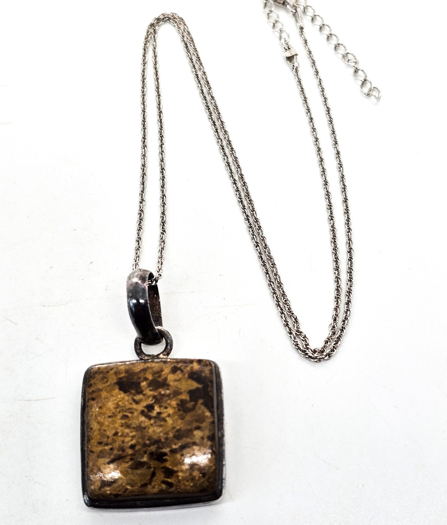 Bronzite Sajen signed sterling silver gemstone large pendant necklace
