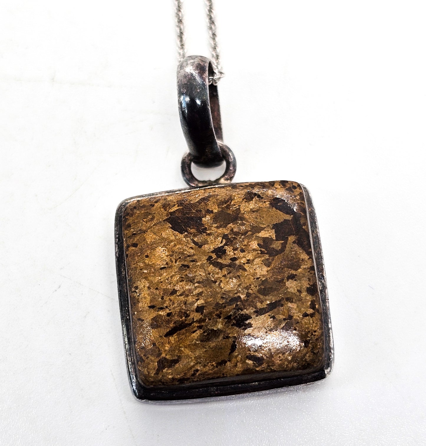 Bronzite Sajen signed sterling silver gemstone large pendant necklace