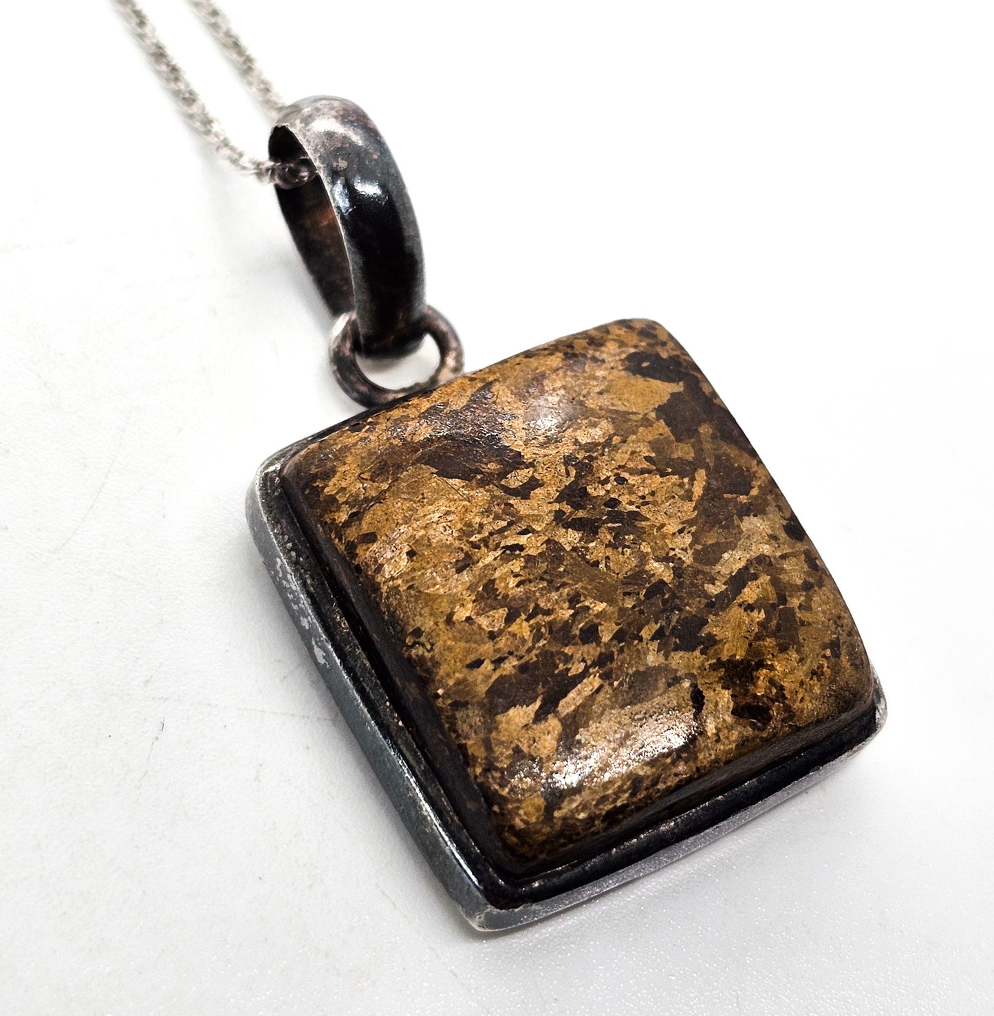 Bronzite Sajen signed sterling silver gemstone large pendant necklace