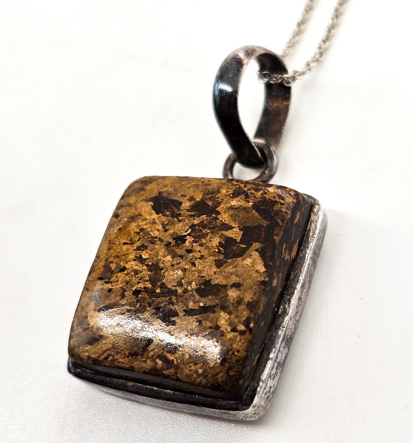 Bronzite Sajen signed sterling silver gemstone large pendant necklace