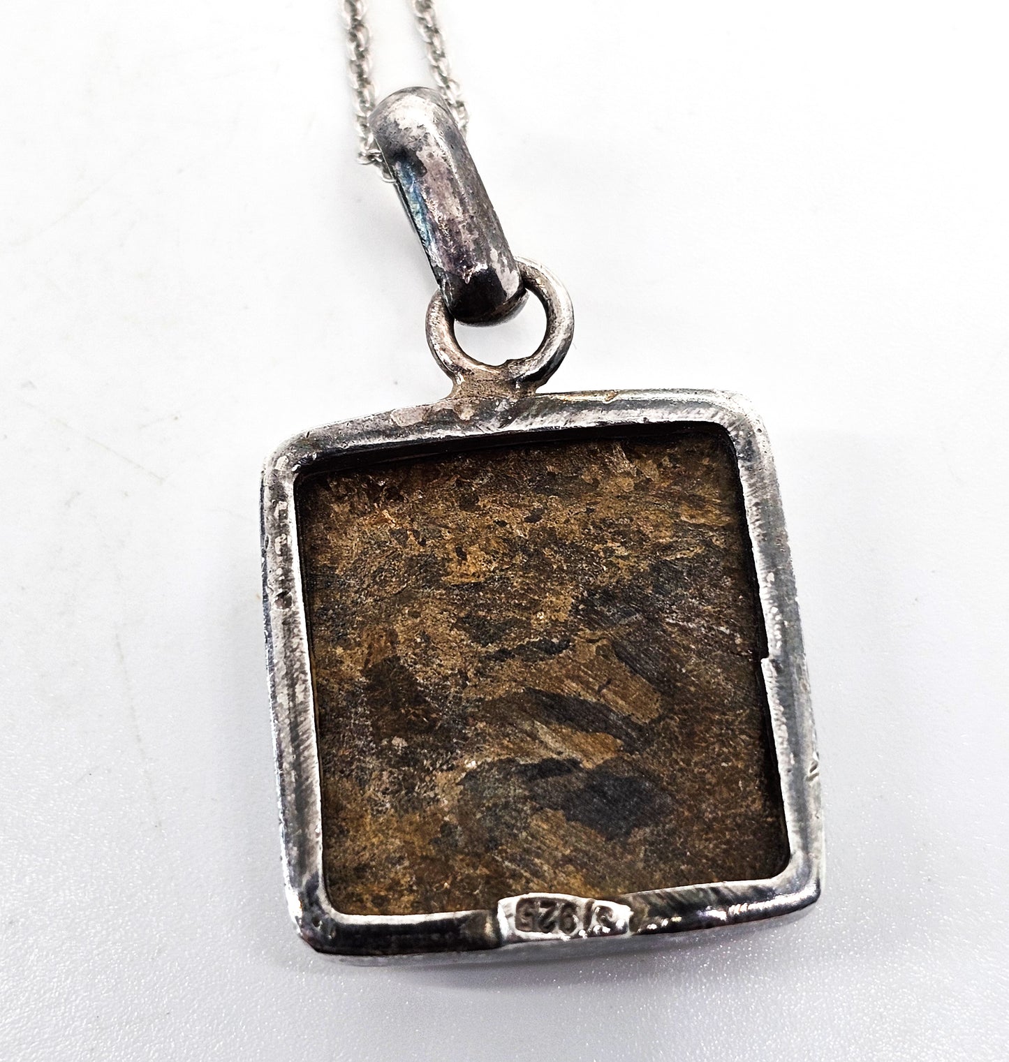 Bronzite Sajen signed sterling silver gemstone large pendant necklace