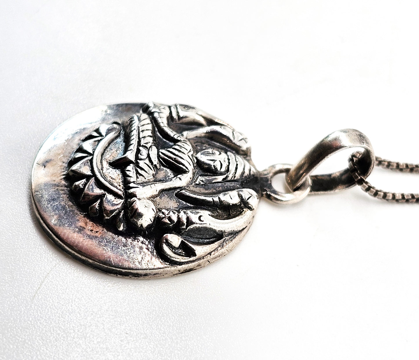 Ganesh Tibetan prayer sterling silver pendant necklace