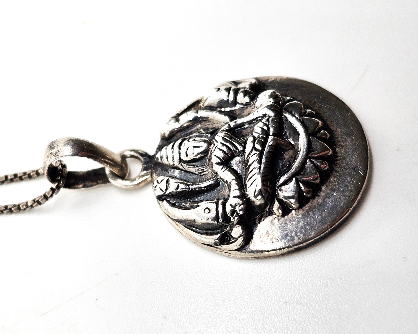 Ganesh Tibetan prayer sterling silver pendant necklace