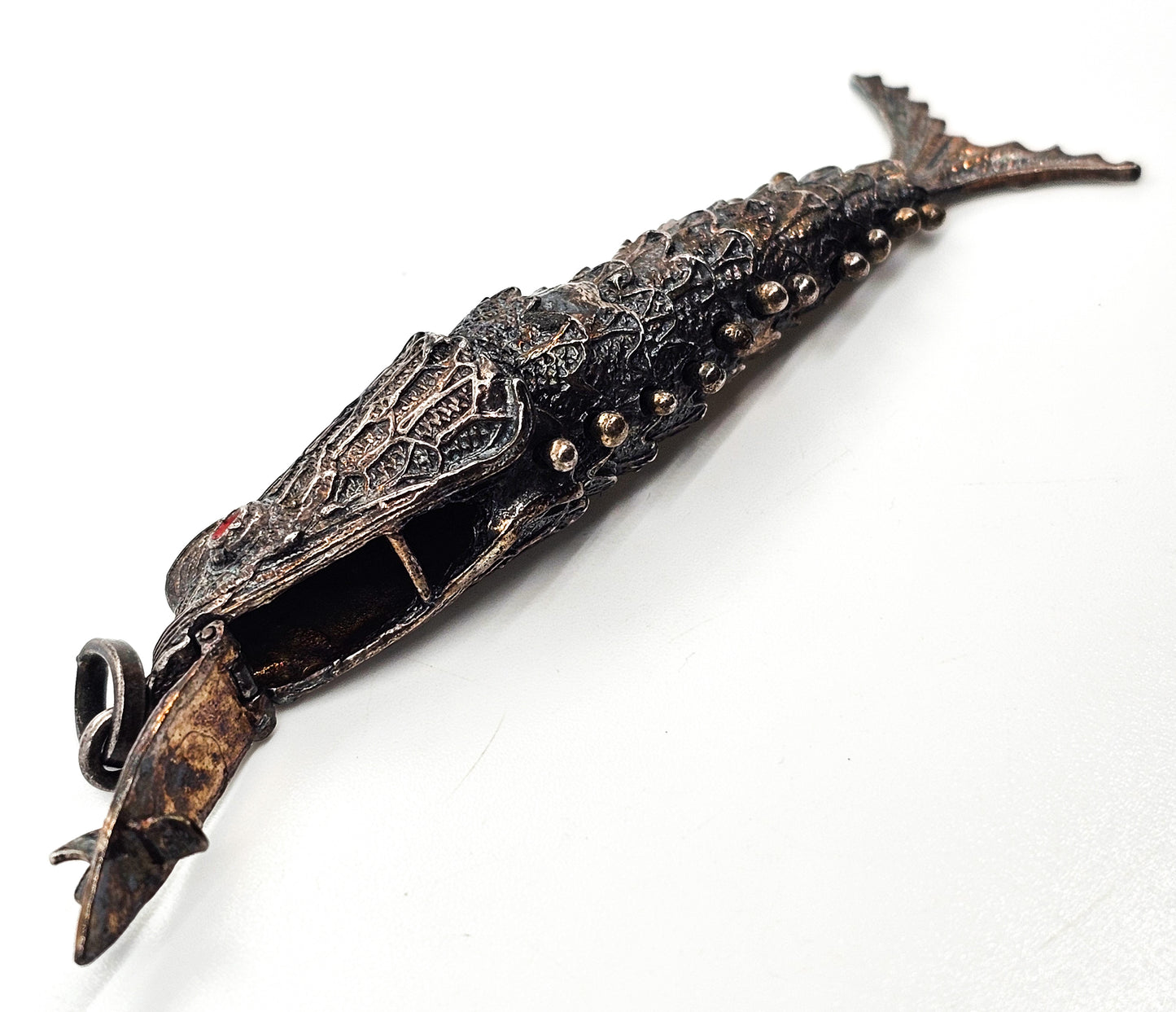Chinese Export Large articulated open mouth Koi fish vintage sterling silver pendant