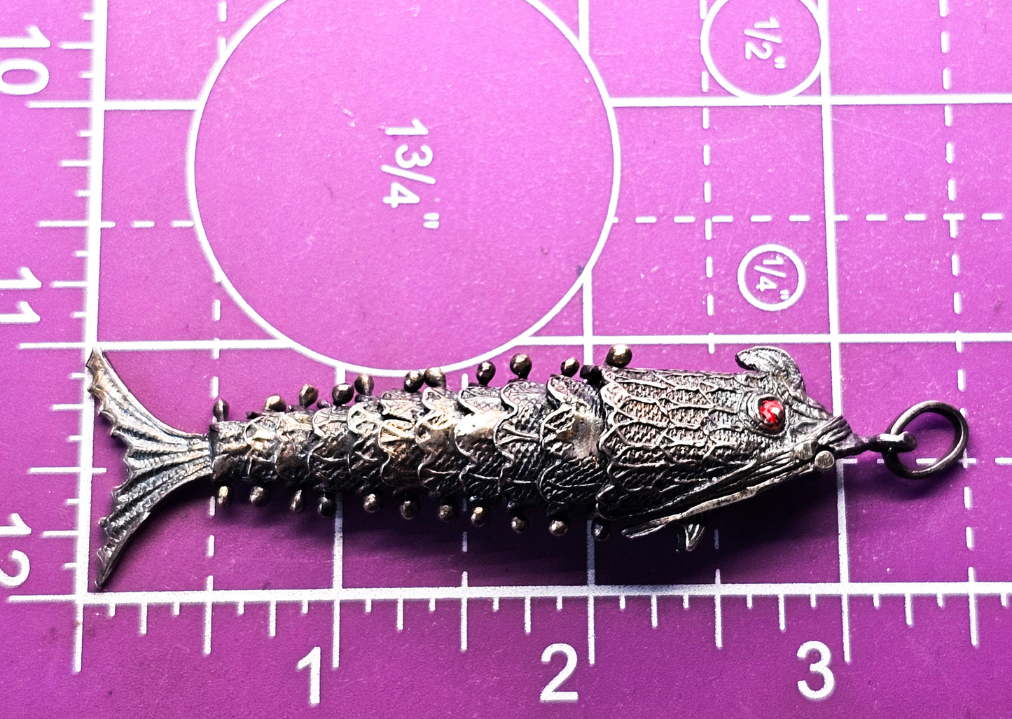 Chinese Export Large articulated open mouth Koi fish vintage sterling silver pendant