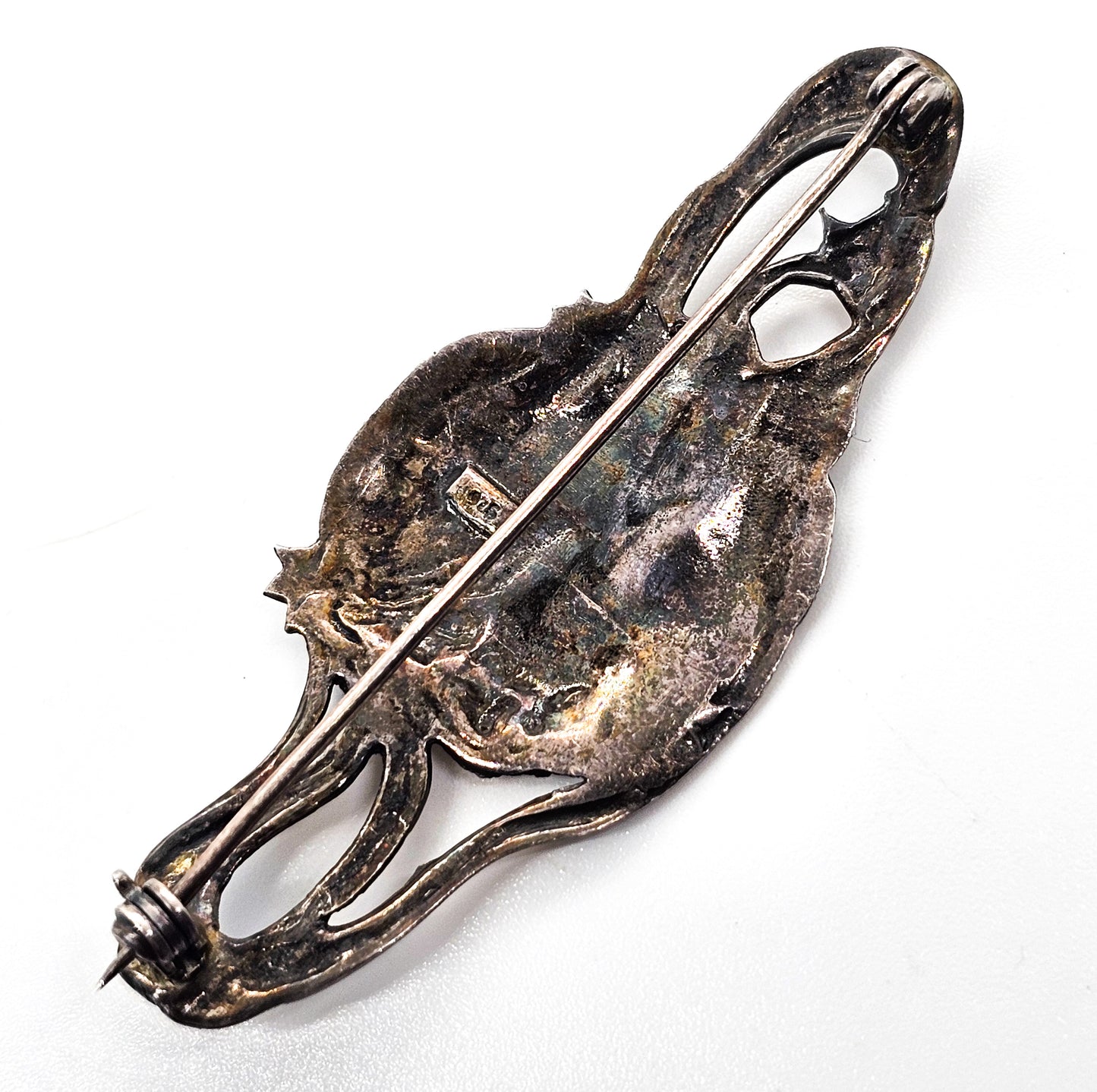 Art Nouveau style Celestial star Nymph woman cameo sterling silver vintage brooch