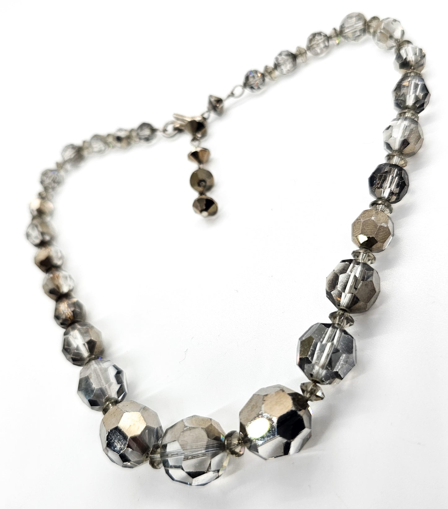 Austrian Crystal silver lead glass crystal graduated beaded vintage necklace Disco