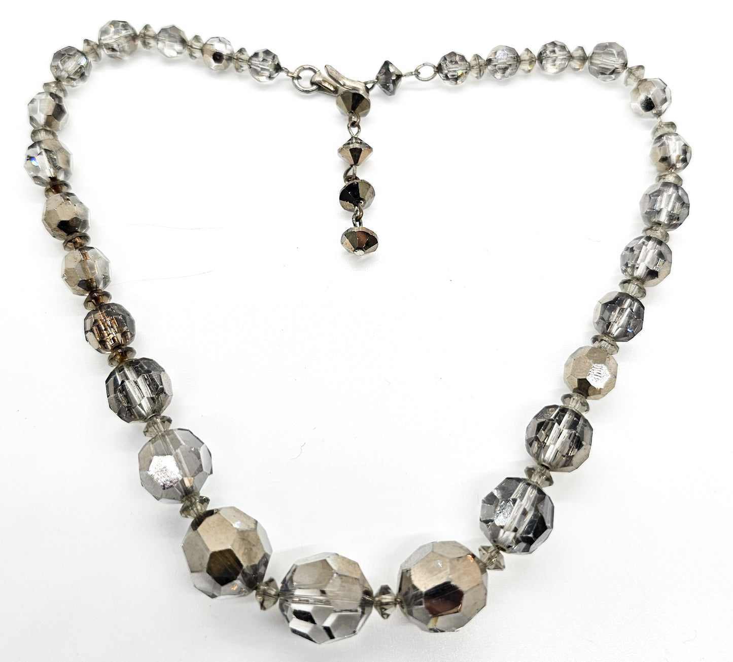 Austrian Crystal silver lead glass crystal graduated beaded vintage necklace Disco