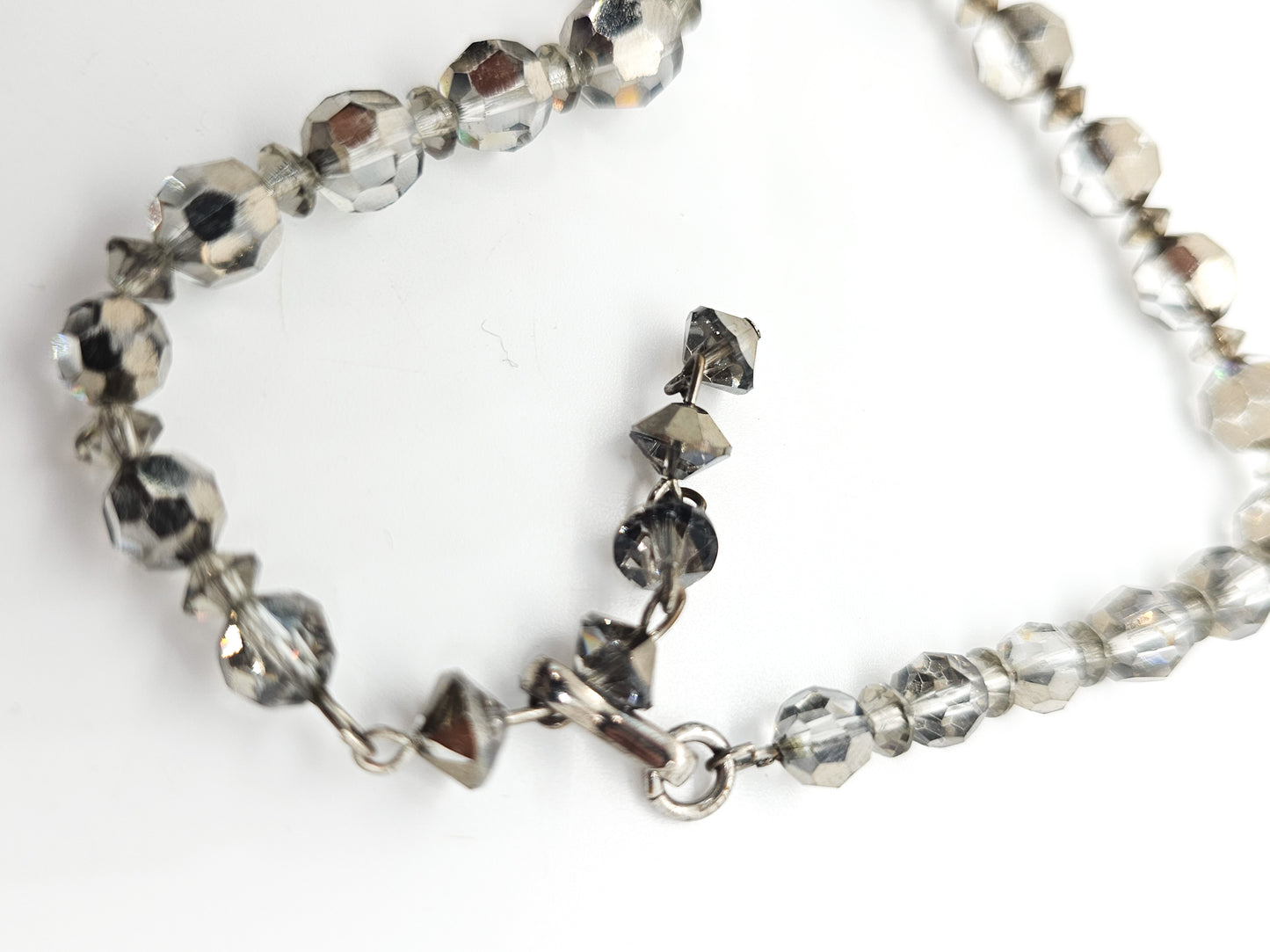 Austrian Crystal silver lead glass crystal graduated beaded vintage necklace Disco