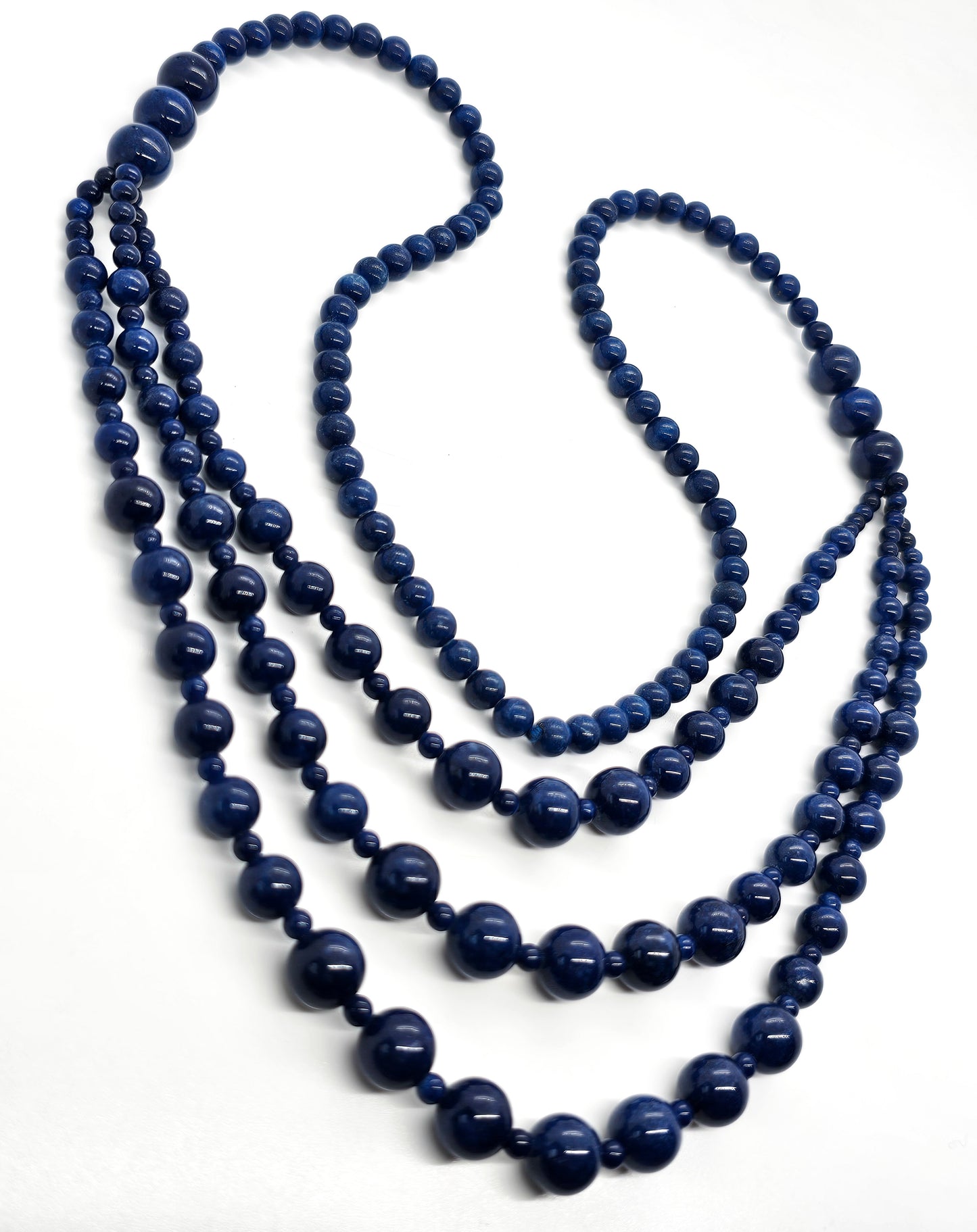 Deep Blue Sodalite triple strand vintage beaded gemstone graduated necklace