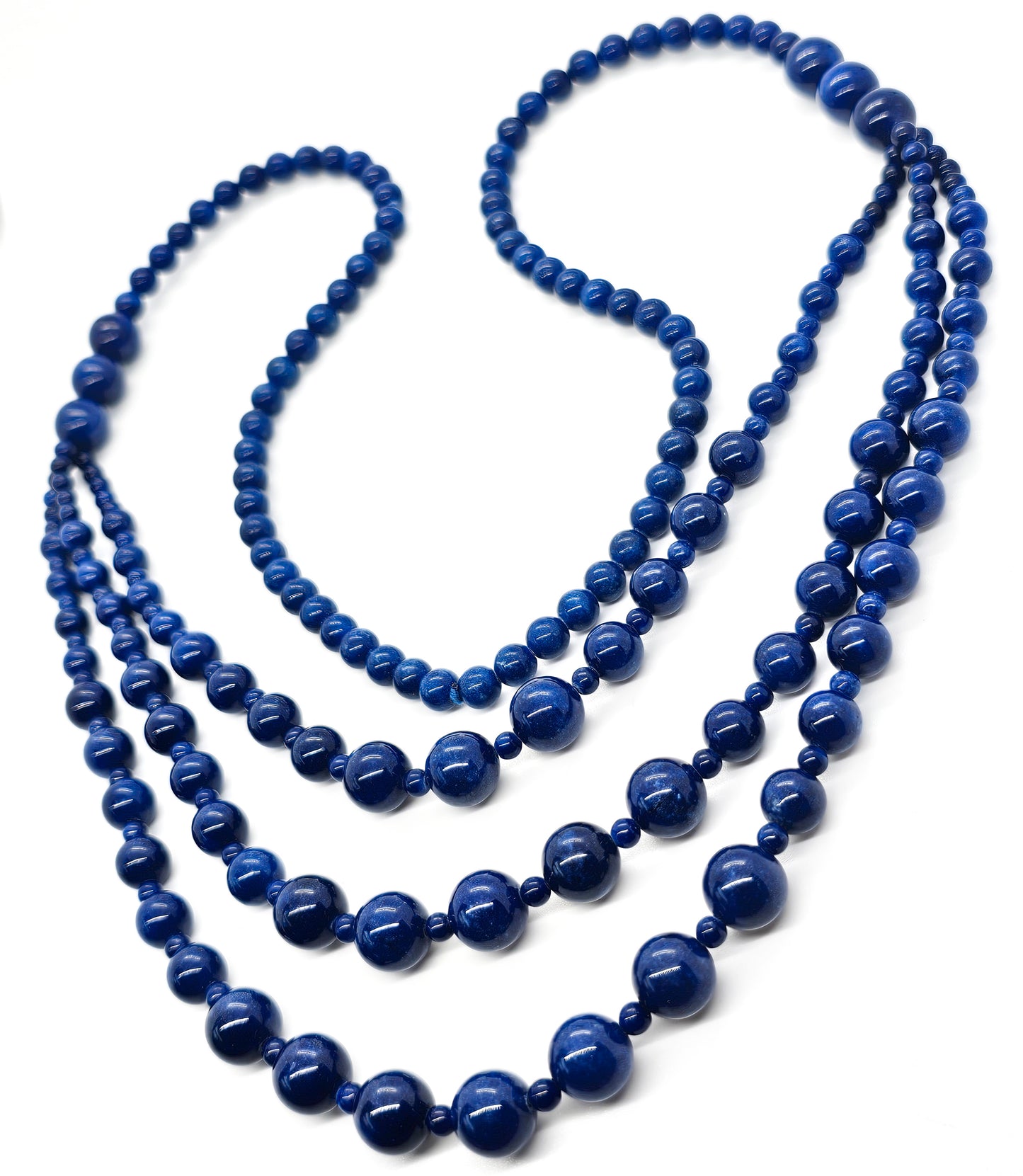Deep Blue Sodalite triple strand vintage beaded gemstone graduated necklace