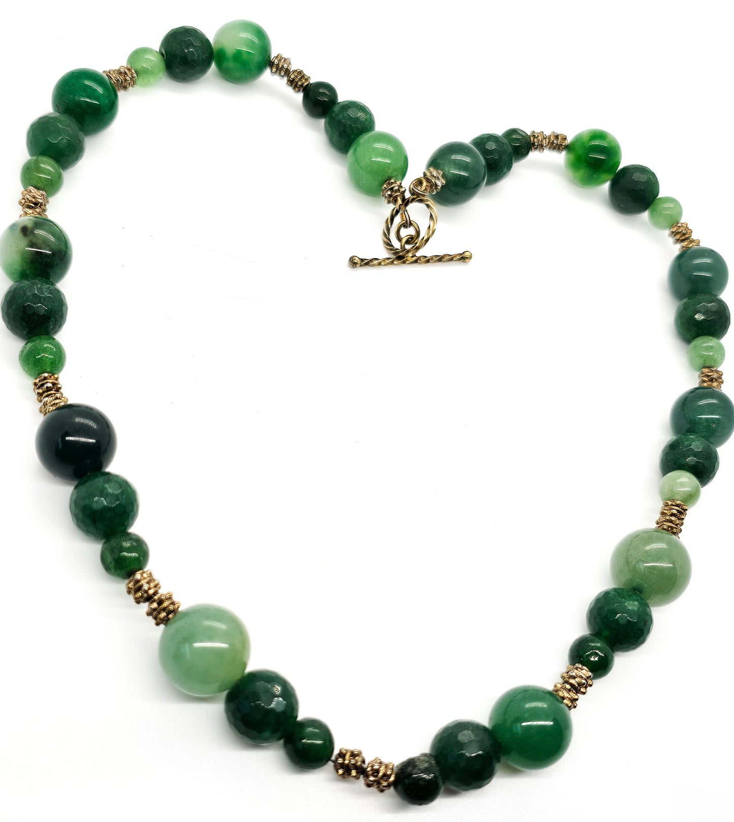 nephrite Jade vintage graduated beaded toggle clasp artisan necklace