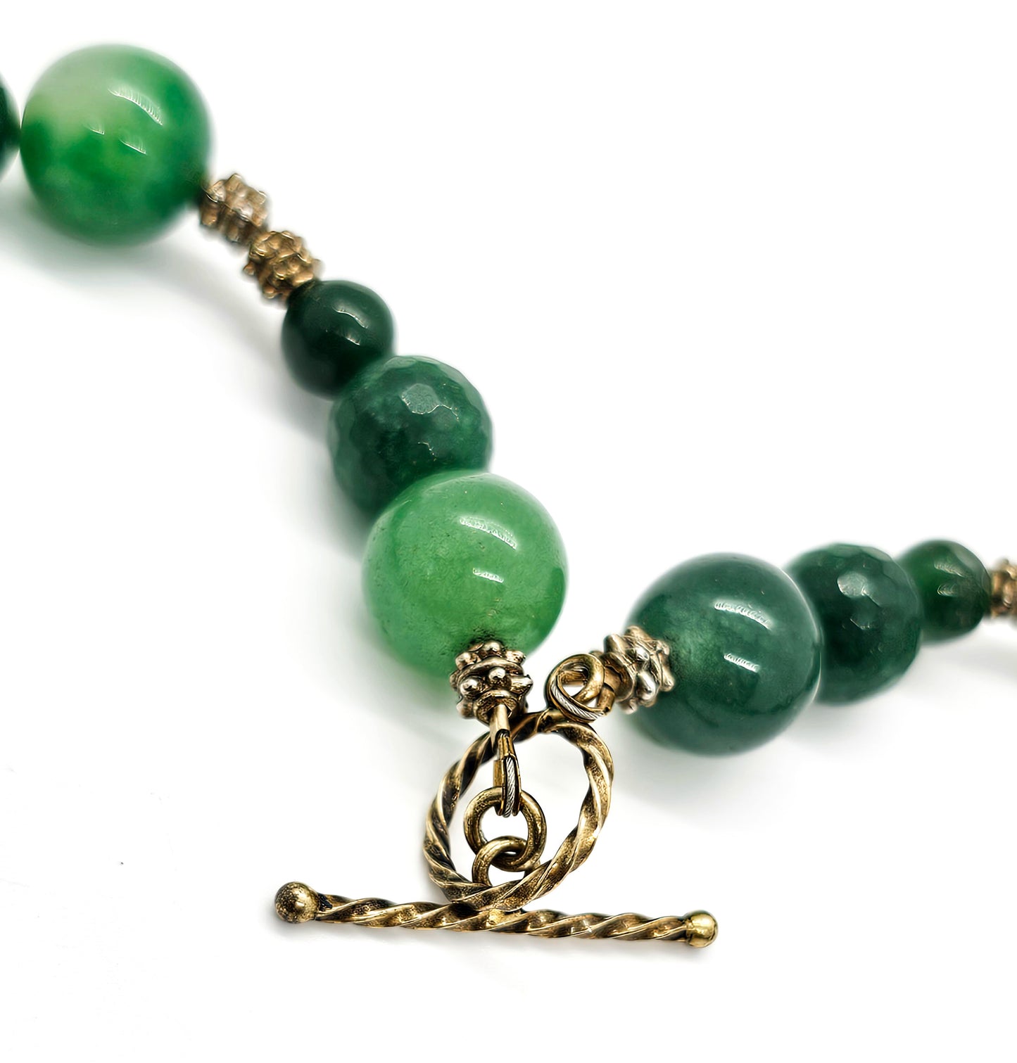 nephrite Jade vintage graduated beaded toggle clasp artisan necklace