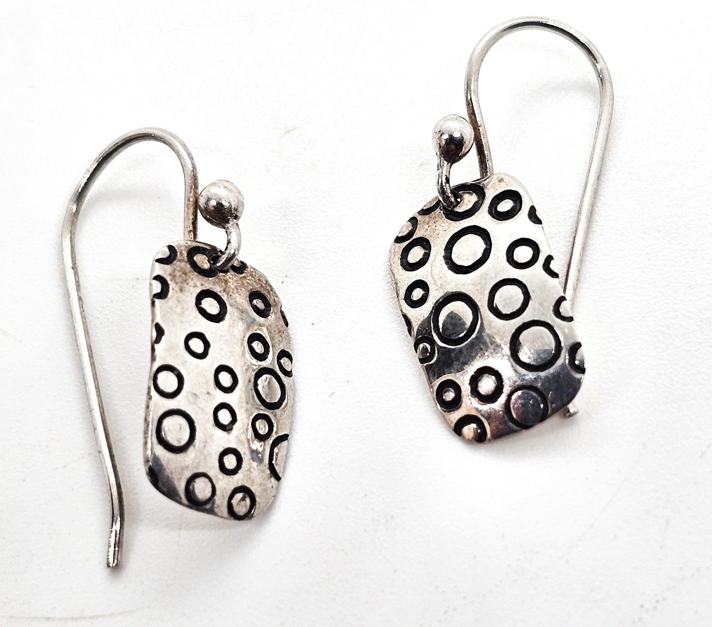 Far Fetched signed sterling silver circle drop spotted vintage earrings