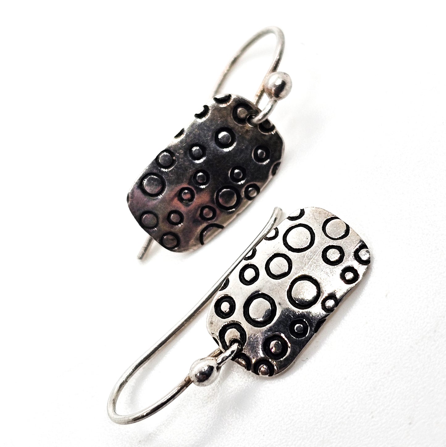Far Fetched signed sterling silver circle drop spotted vintage earrings