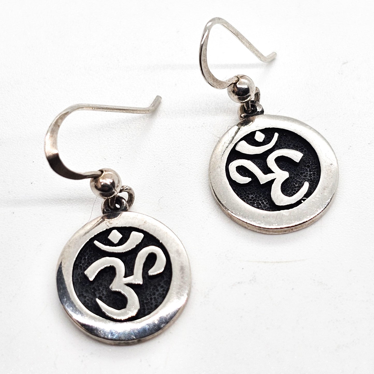 Peter Stone Om Awakening the Sacred Mantra signed PSCL drop sterling silver earrings