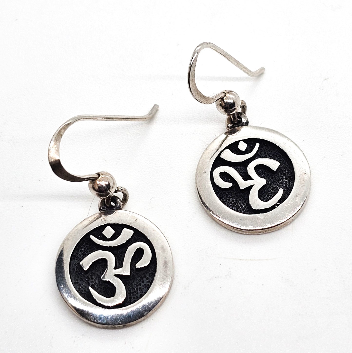 Peter Stone Om Awakening the Sacred Mantra signed PSCL drop sterling silver earrings