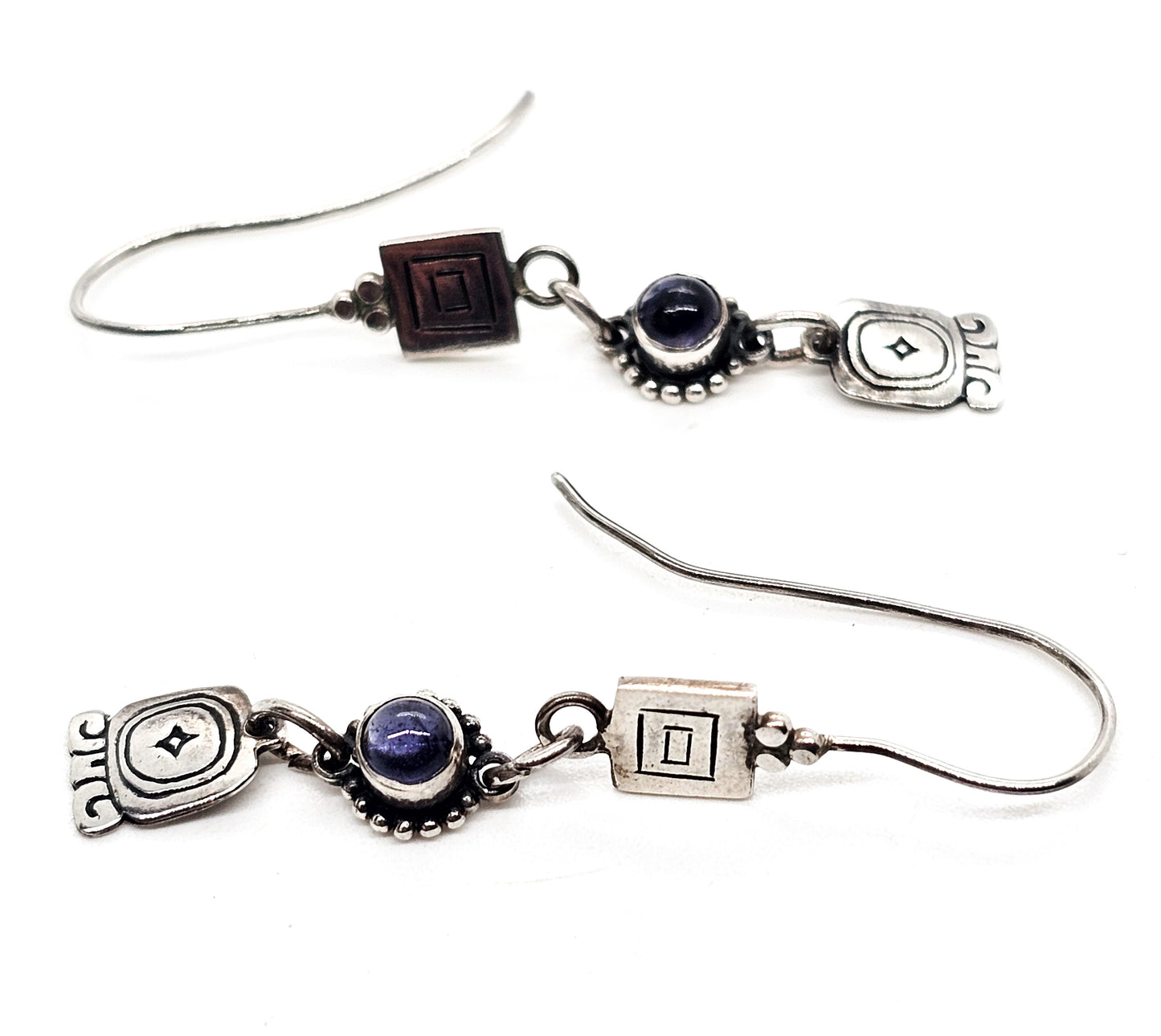 WG Southwestern Amethyst gemstone drop sterling silver stamped vintage earrings