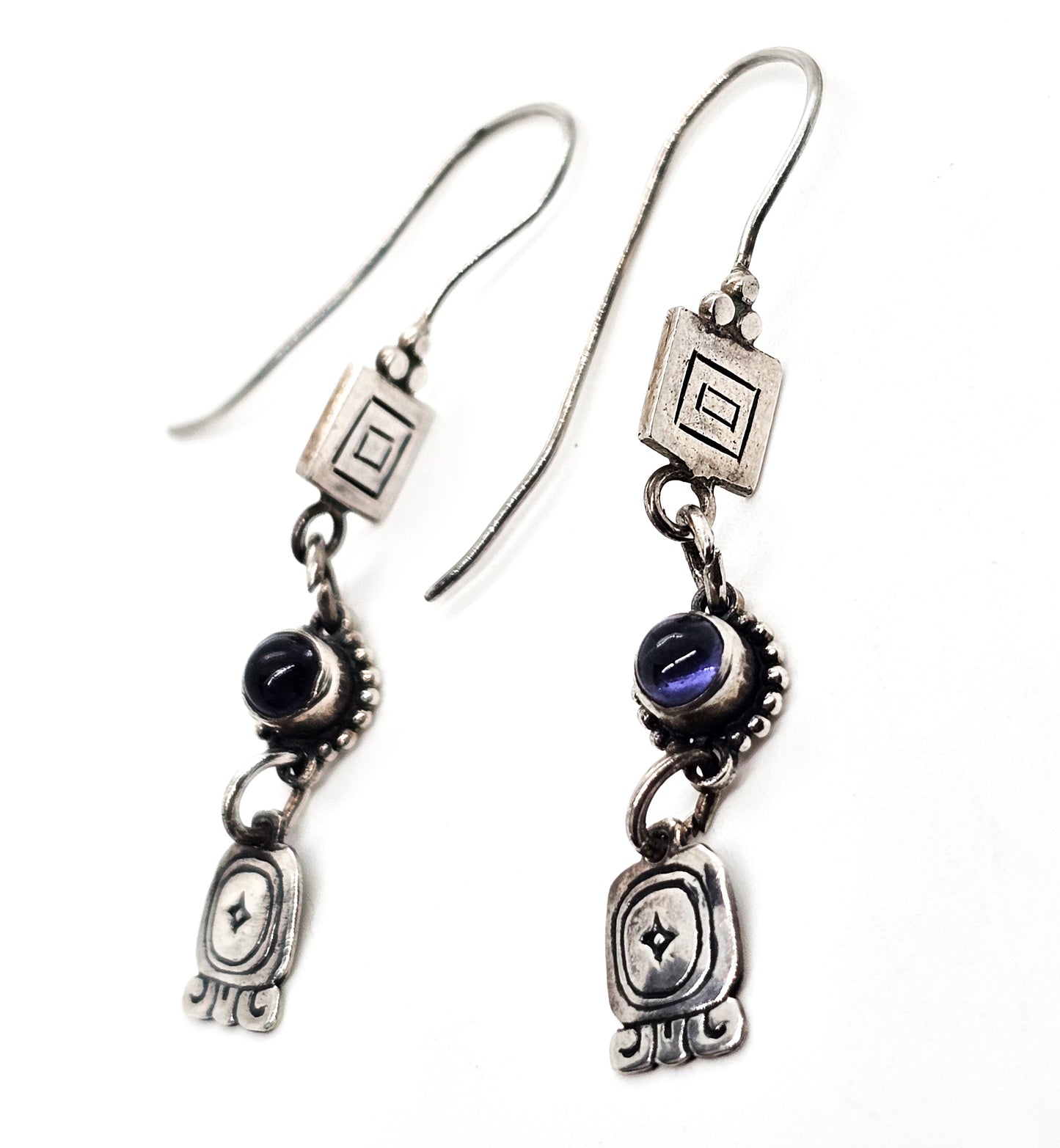 WG Southwestern Amethyst gemstone drop sterling silver stamped vintage earrings