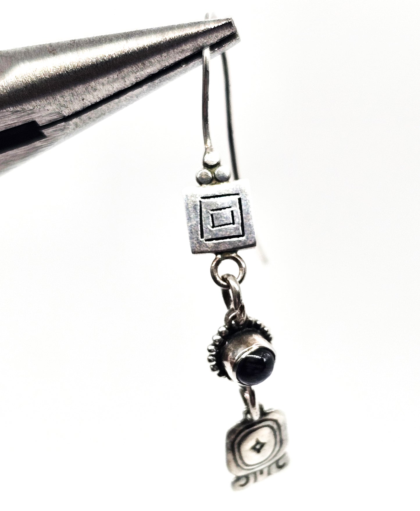 WG Southwestern Amethyst gemstone drop sterling silver stamped vintage earrings
